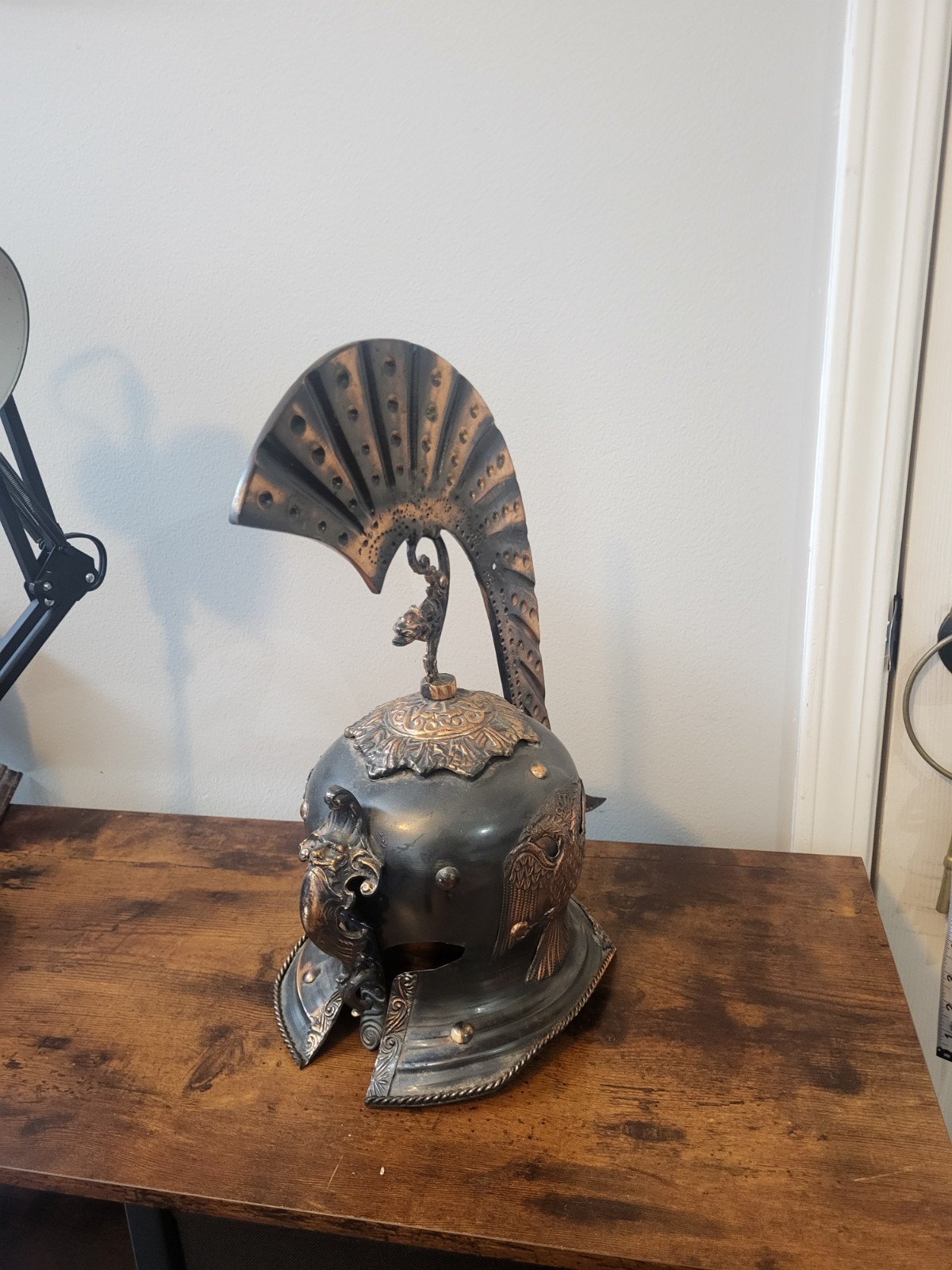 Ornate Metal Greek Roman Spartan Warrior Helmet Decor Centerpiece Ornate Metal Greek Roman Spartan Warrior Helmet Decor Centerpiece