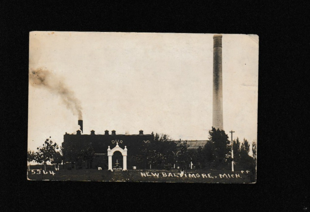 Vtg 1914 RPPC New Baltimore MI - DUR Building Smokestacks Archway RAPTO
