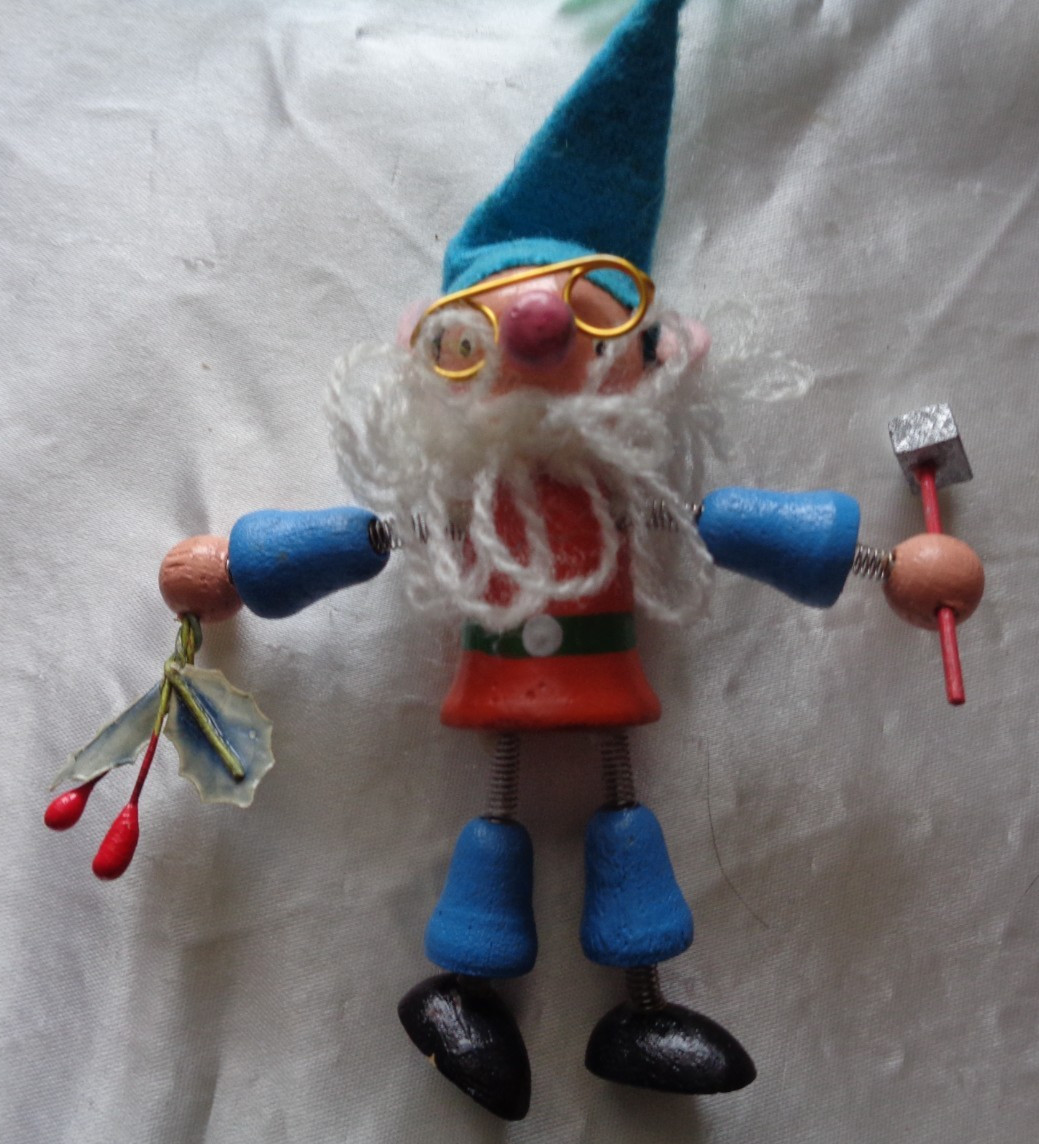 Vintage 1979 Kurt J. Adler Wooden & Felt Elf Ornament ~ 4 1/2” Tall / FS