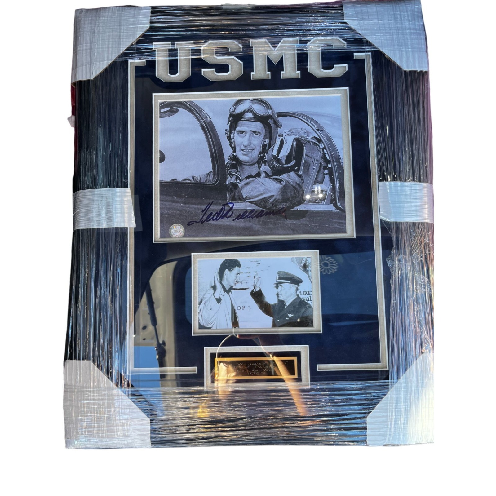 Ted Williams USMC 1953 F9F Panther Korean War, Military Sportsman Custom Framed