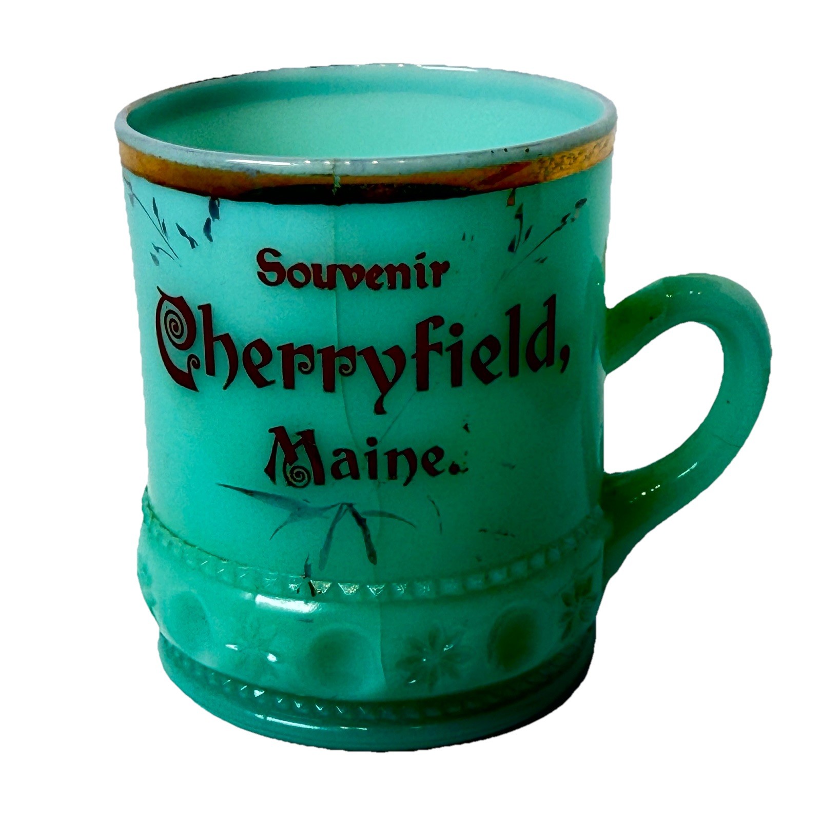 CHERRYFIELD MAINE ME Uranium Antique Custard Glass Souvenir Trinket JADE CUP CHERRYFIELD MAINE ME Uranium Antique Custard Glass Souvenir Trinket JADE CUP