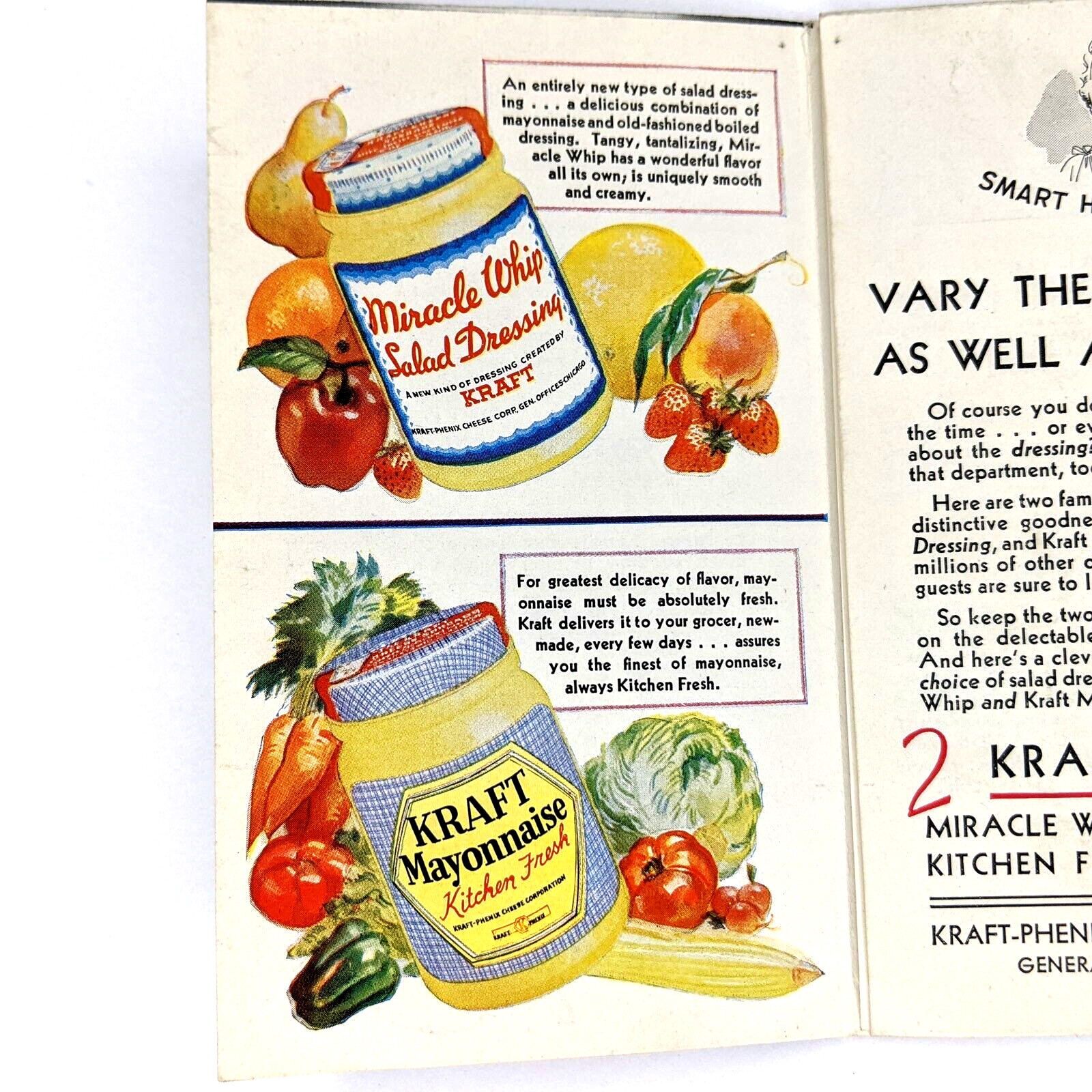 Vtg 1930s Kraft-Phenix Miracle Whip Mayonnaise Recipes Advertising Brochure