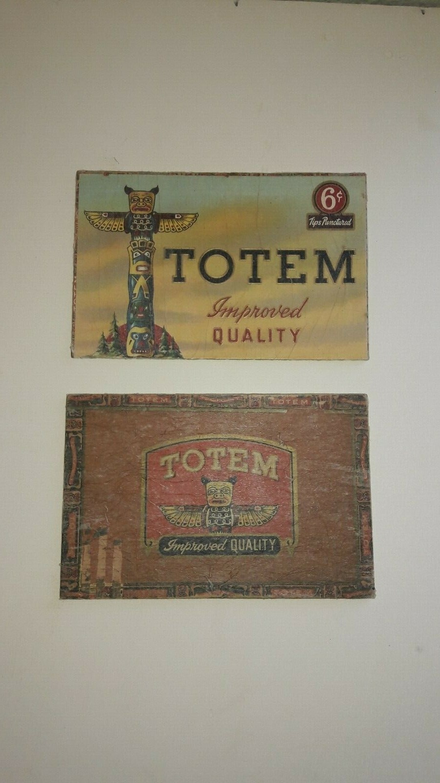 2 Toten Cigar Box Tops, Totem Pole Motif, Box Tops Only