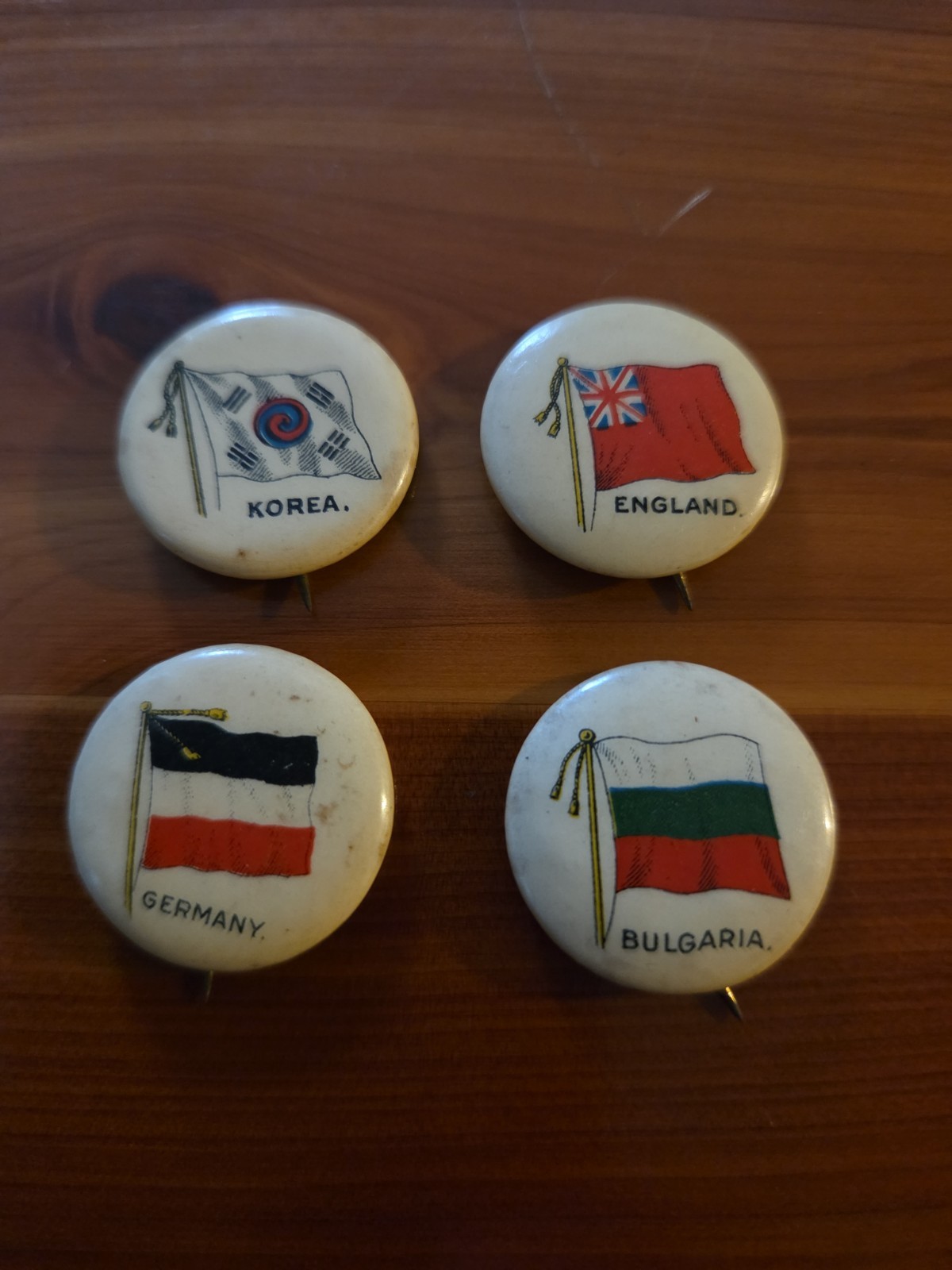 Vintage Celluloid Flag Premium Pinback Button Set of 4 Vintage Celluloid Flag Premium Pinback Button Set of 4