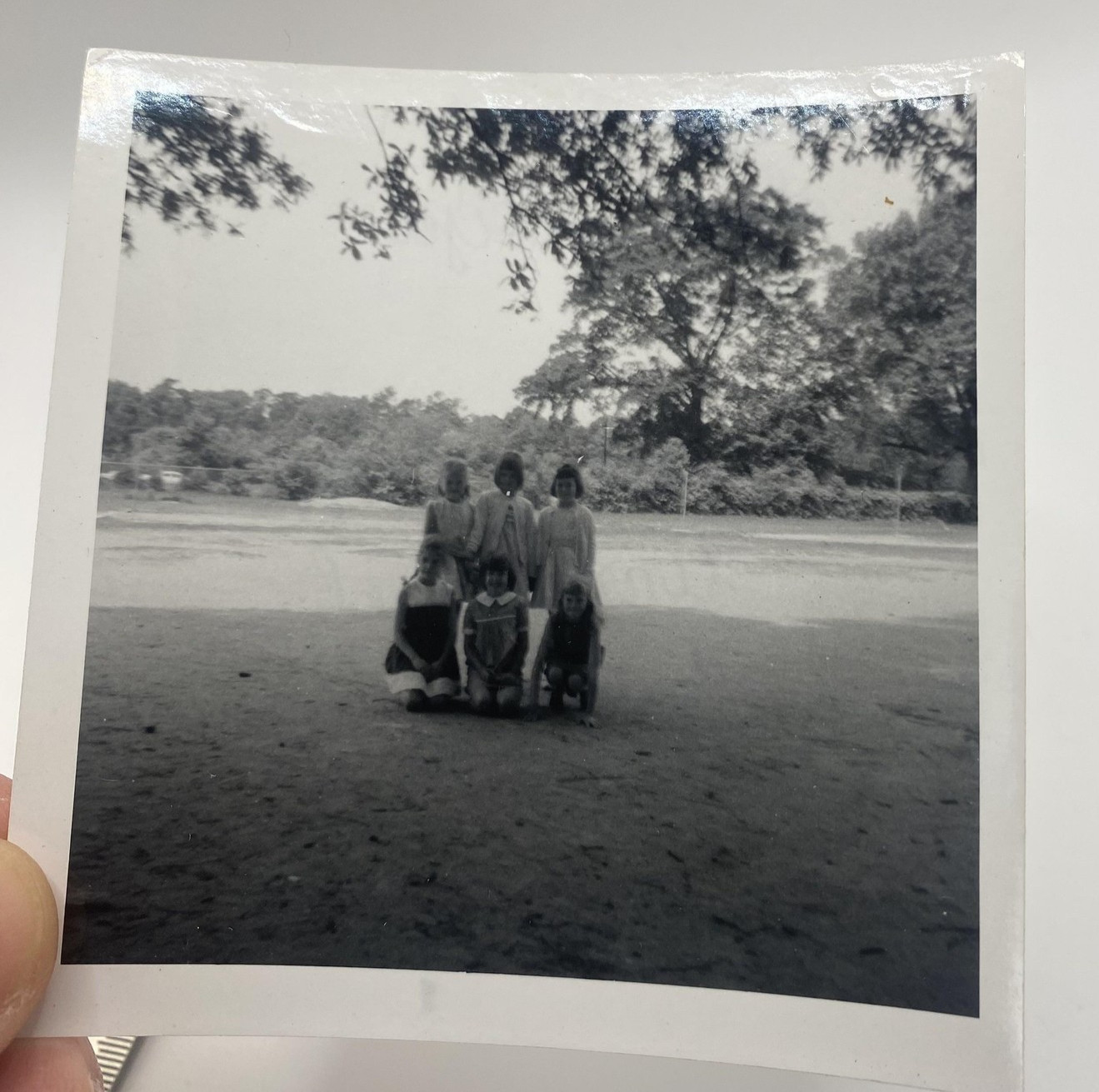 Vtg 1960s Children Group Park Snapshot Photo B&W Original Gelatin Silver