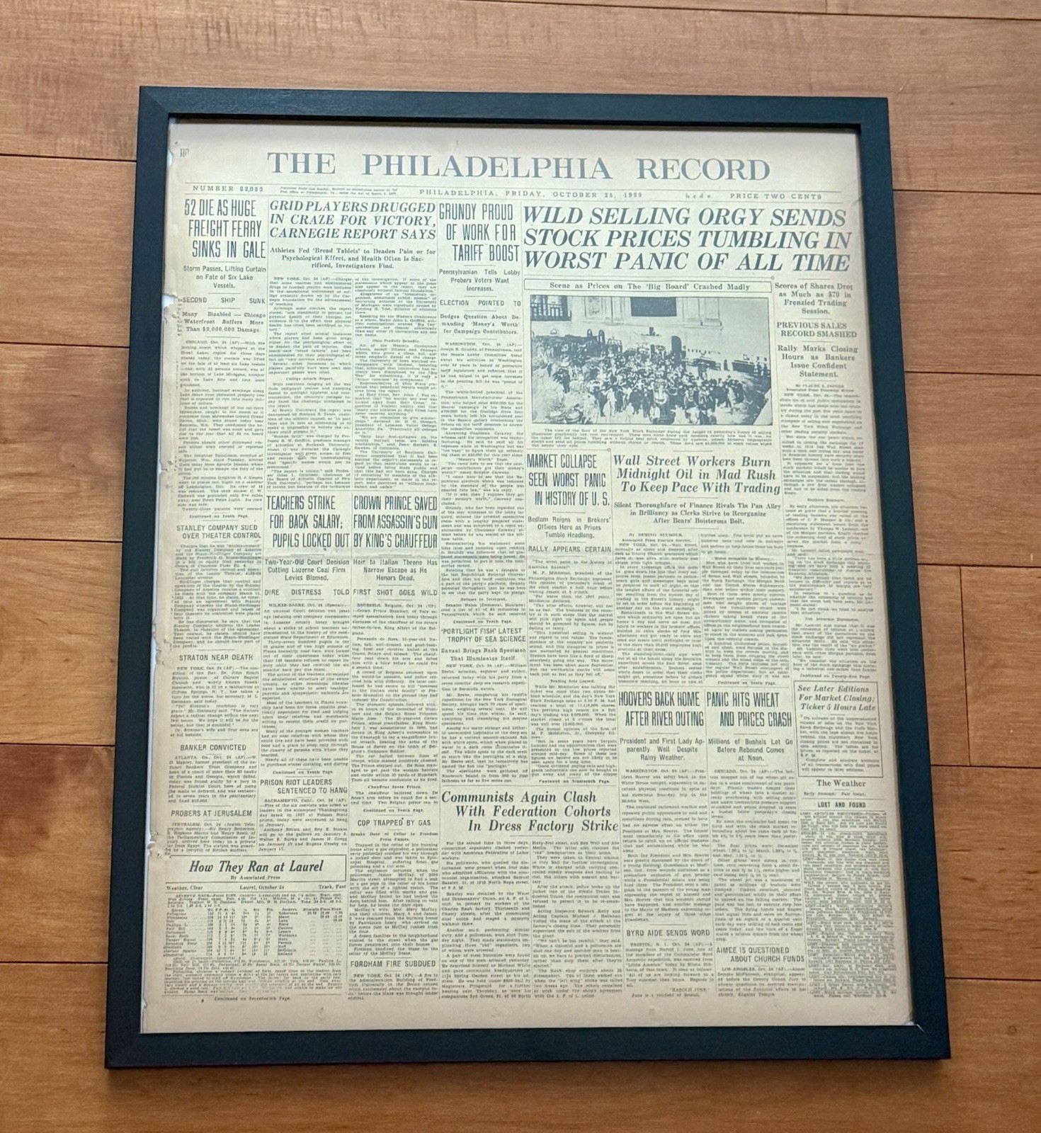 Original Philadelphia Record Full Newspaper Oct 25 1929 Great Depression Mint
