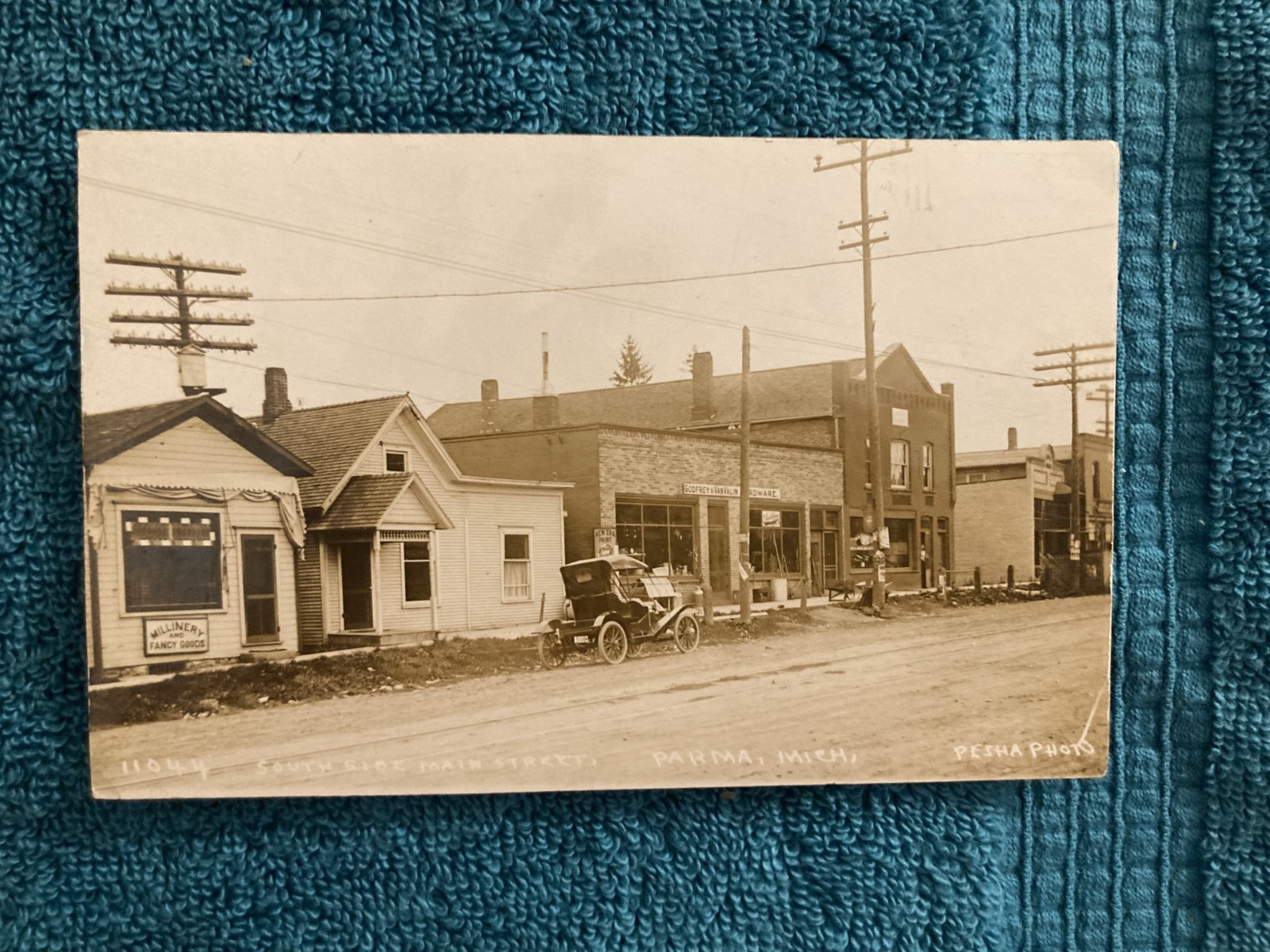 RPPC Parma Michigan Main Street Model A Ford Auto Pesha Photo Unposted c1910