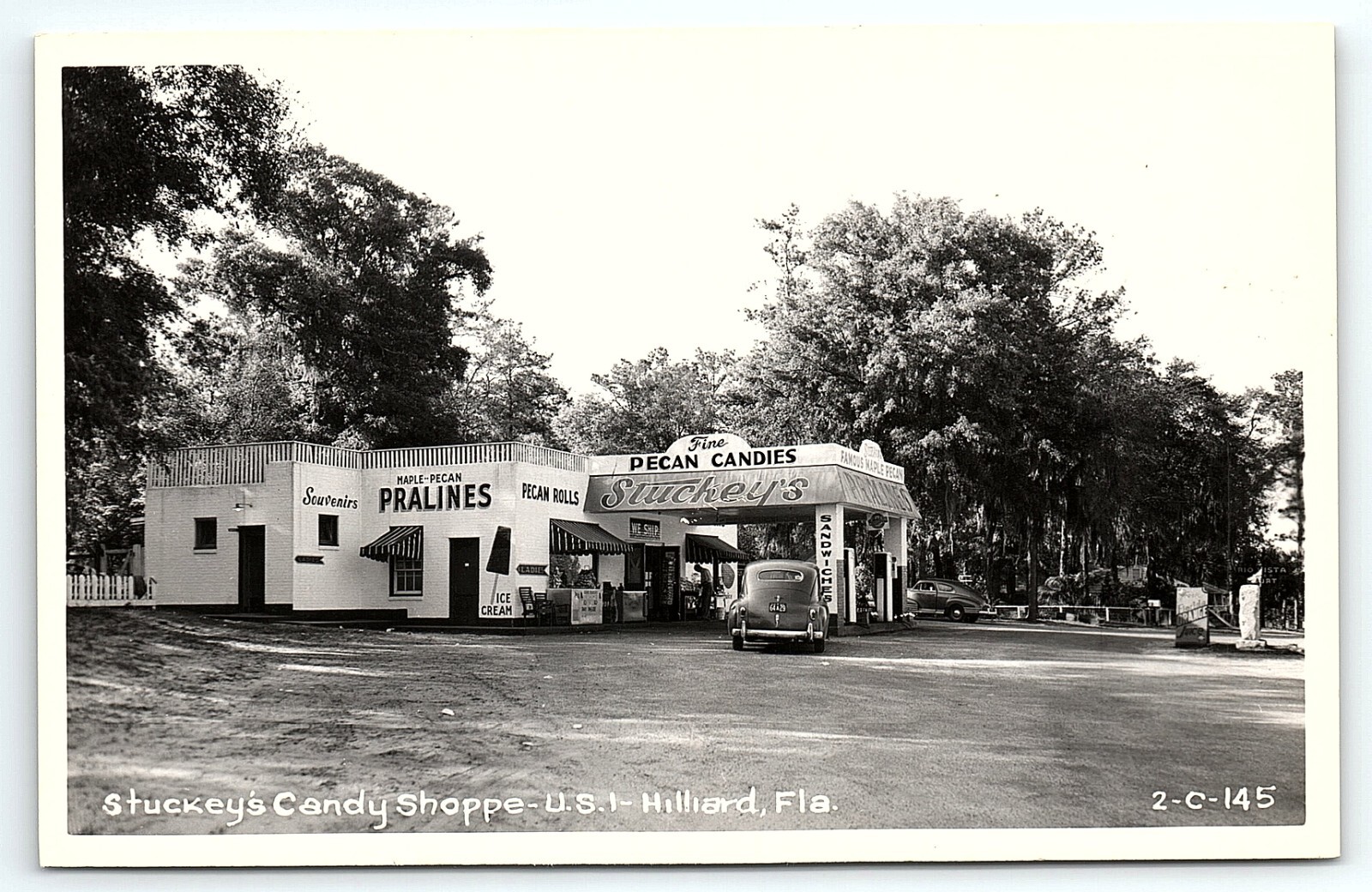 1940s HILLIARD FL STUCKEY\'S CANDY SHOPPE US HWY 1 PRALINES RPPC POSTCARD P5332
