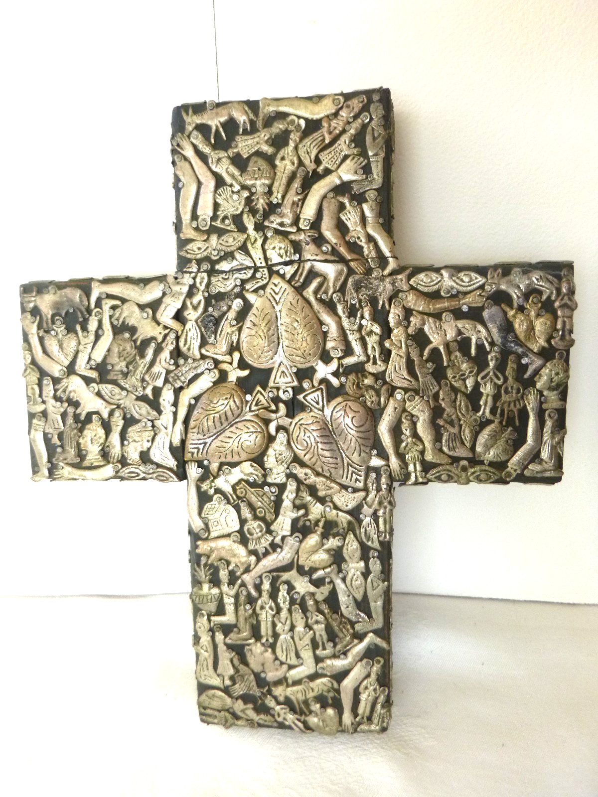 Handmade Wooden Milagro Cross Rustic Mexican Folk Art Religious Wall Decor 11x9