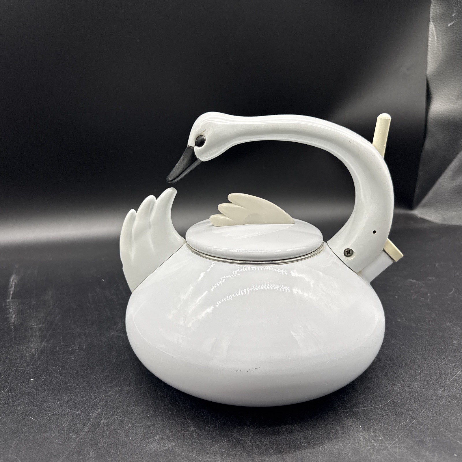 Vintage 90s Swan Whistling Tea Kettle M. Kamenstein White Enamel Teapot Vintage 90s Swan Whistling Tea Kettle M. Kamenstein White Enamel Teapot