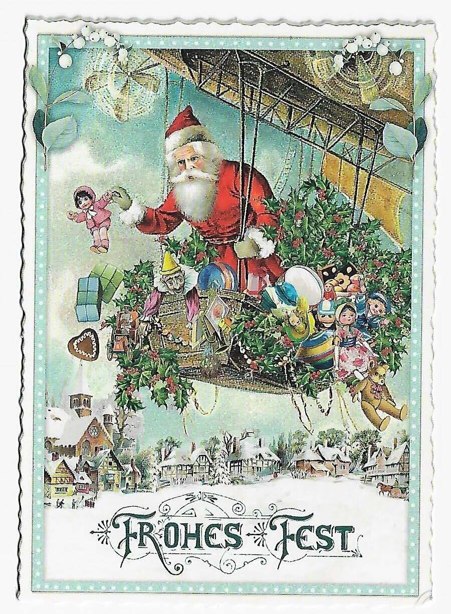 Postcard Glitter Tausendschoen Christmas Santa Hot Air Balloon Postcrossing