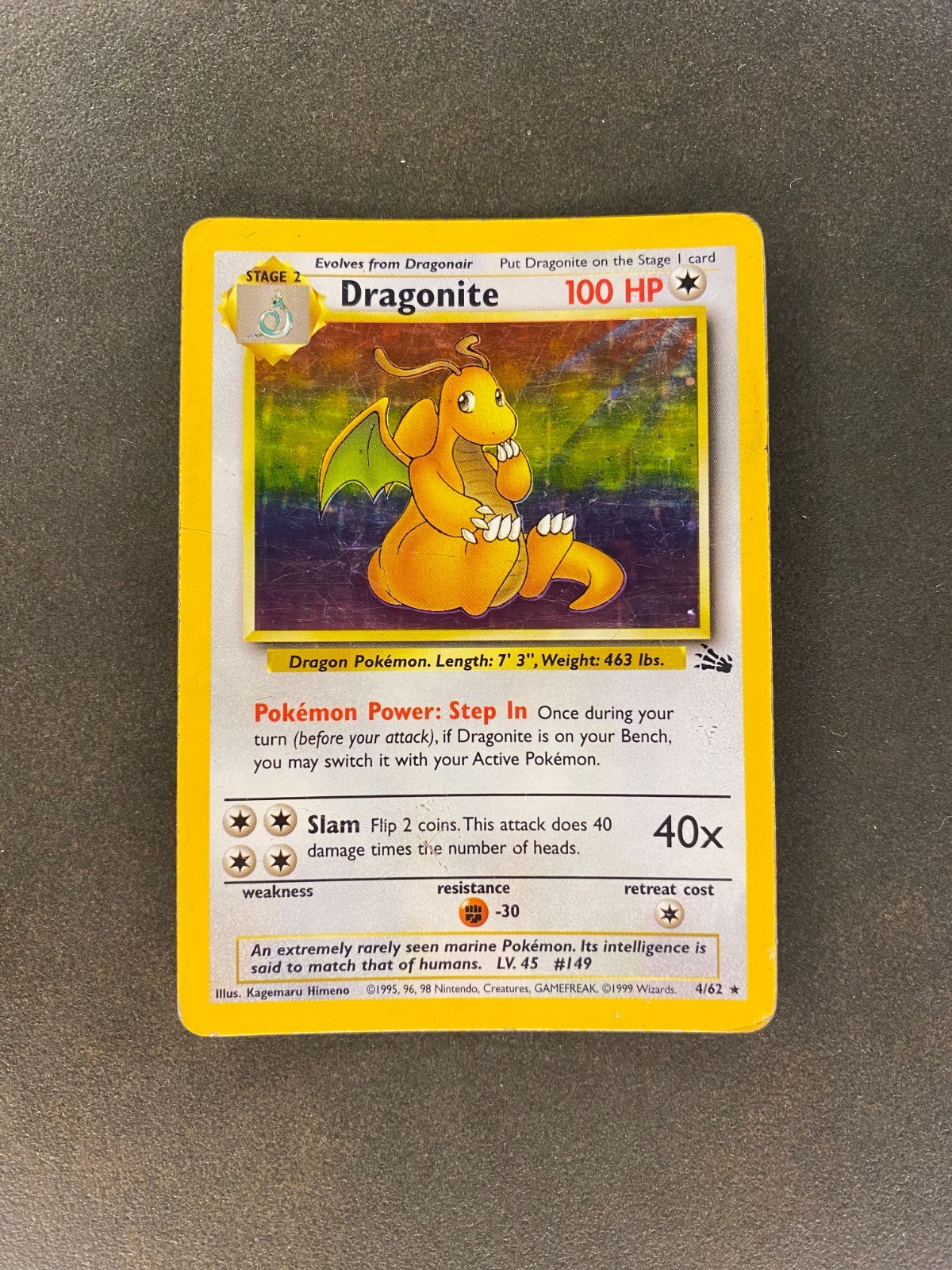 Dragonite 4/62 - Holo Rare - Fossil Set - Vintage 1999 Pokemon Card Dragonite 4/62 - Holo Rare - Fossil Set - Vintage 1999 Pokemon Card