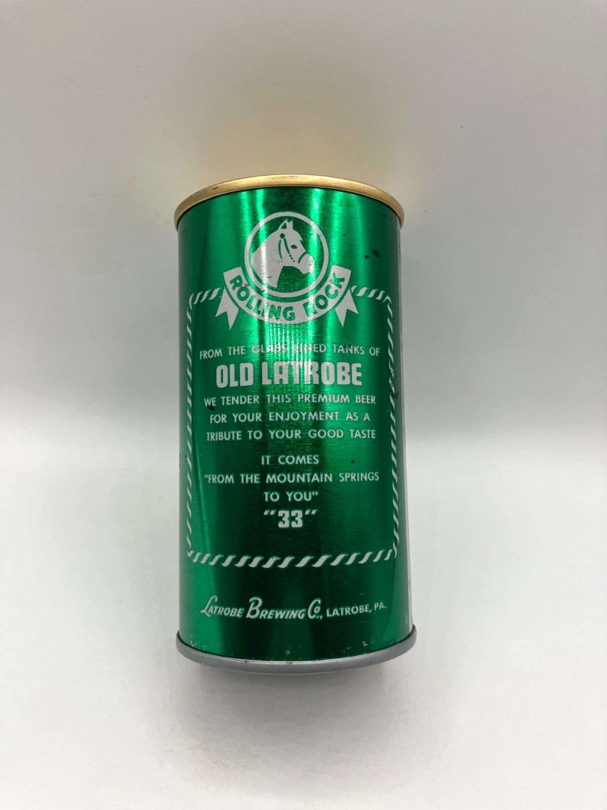 Nice 12oz * ROLLING ROCK * Old Latrobe BO'd SS 60’s Tab Beer Can Latrobe Pa.