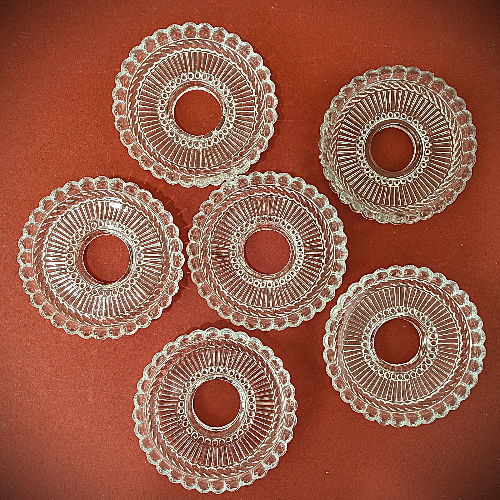 Antique 1900's French Portieux(marked) Pressed Glass Bobeches/Candle Saucers Antique 1900's French Portieux(marked) Pressed Glass Bobeches/Candle Saucers