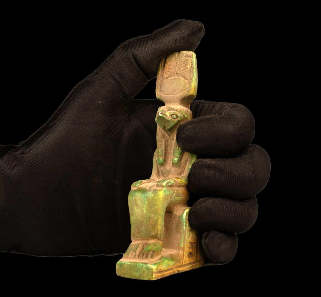 Ancient Egyptian Thoth Statue Seated God Green Patina Stone Collector Art Figure Ancient Egyptian Thoth Statue Seated God Green Patina Stone Collector Art Figure