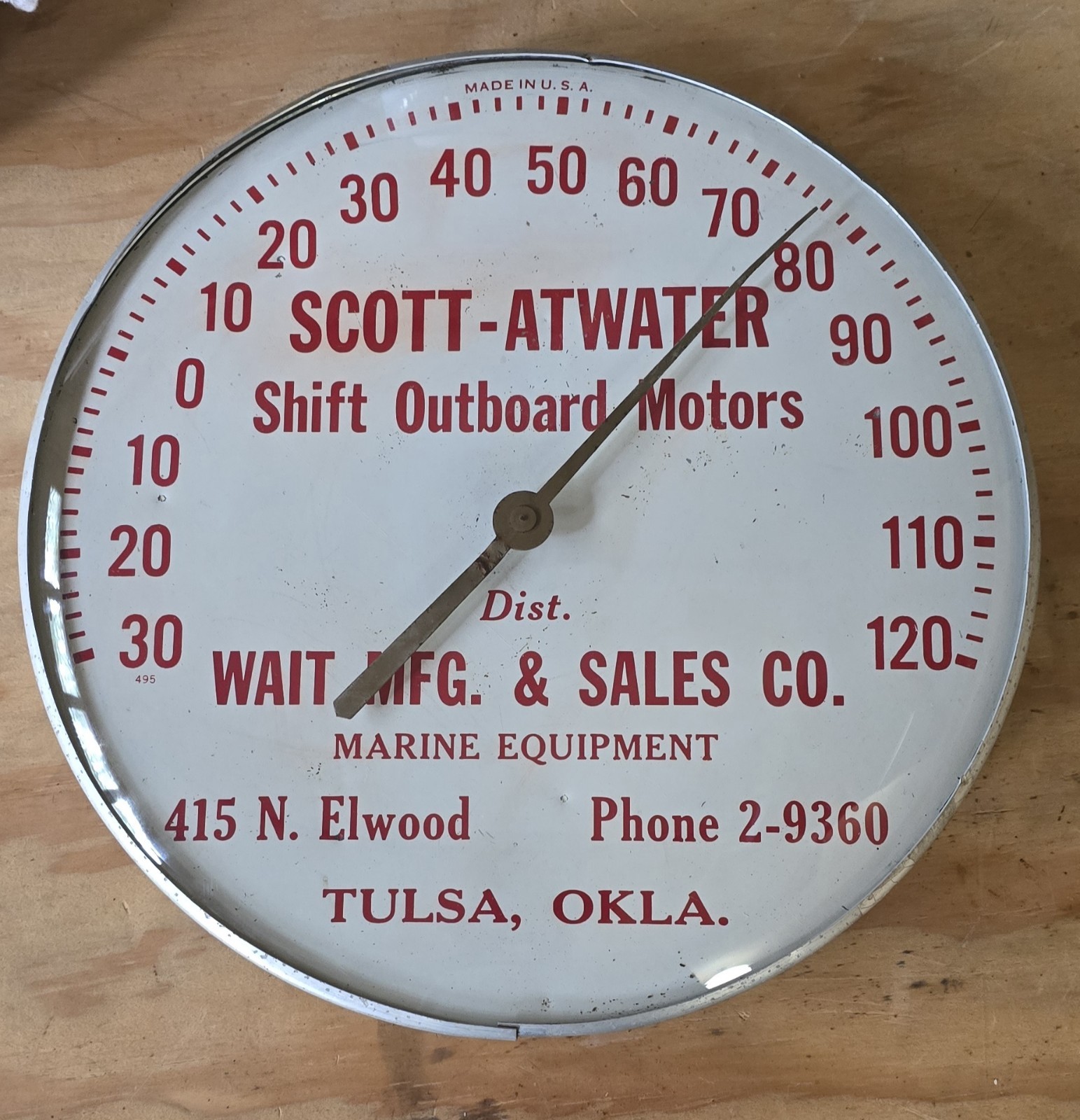 SCOTT-ATWATER SHIFT OUTBOARD MOTORS Vintage Store Advertising Thermometer Sign 