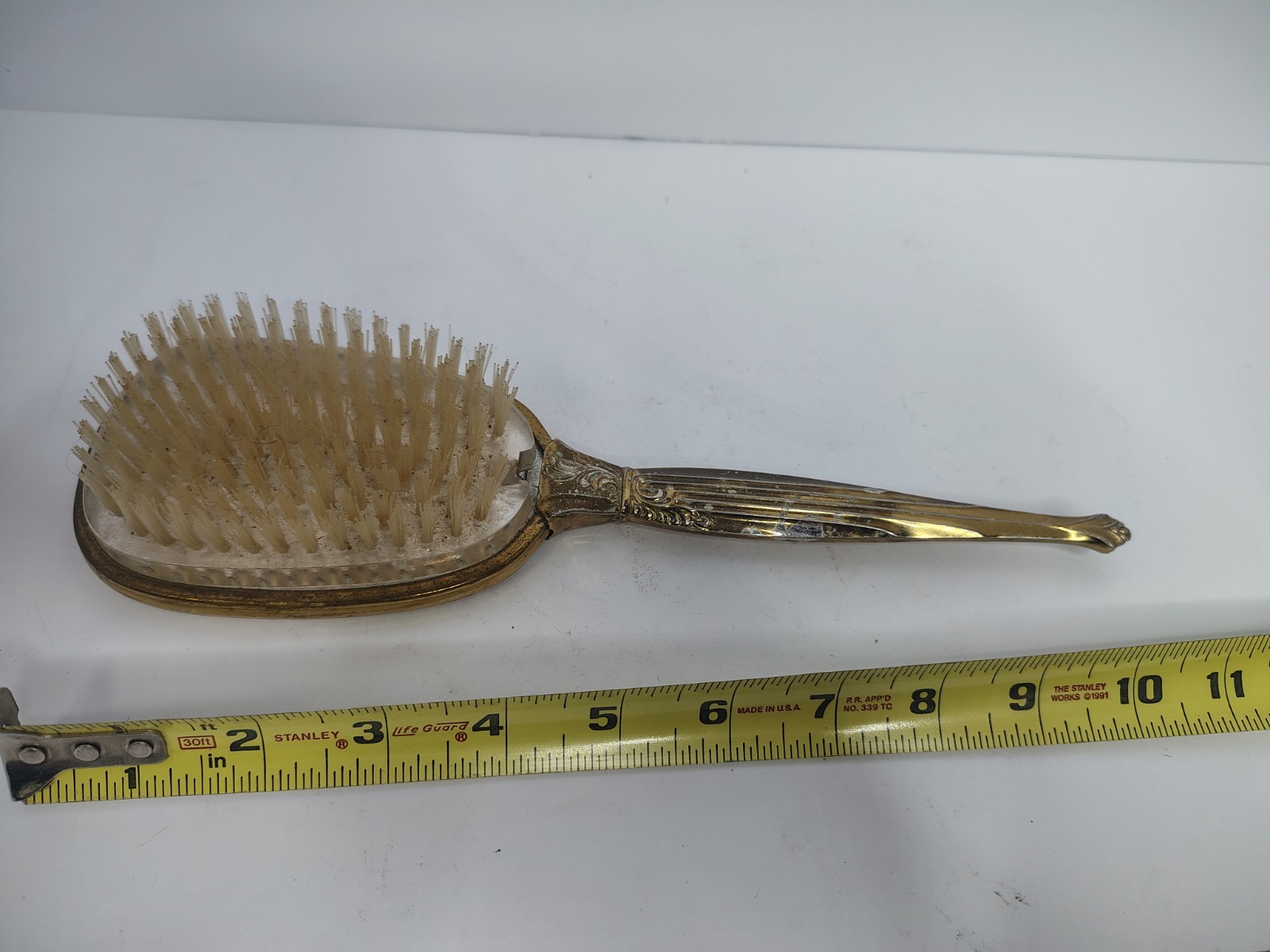 Vintage Victorian Nylon Hand Brush Gold Tone 