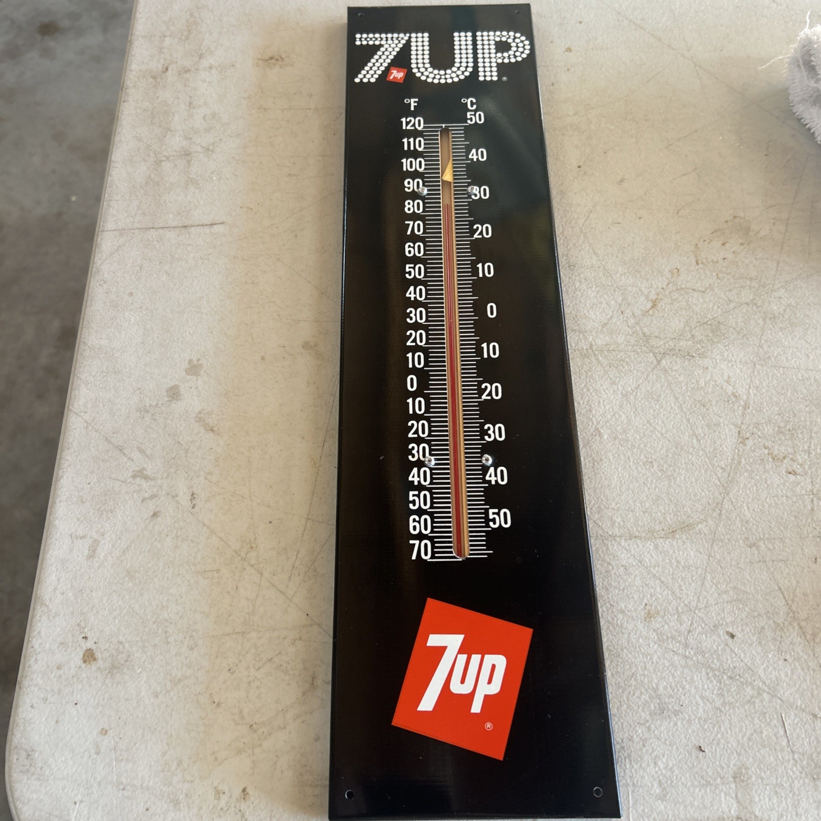 RARE VINTAGE 7UP SODA METAL THERMOMETER Sign Nos 20 By 5 Inches