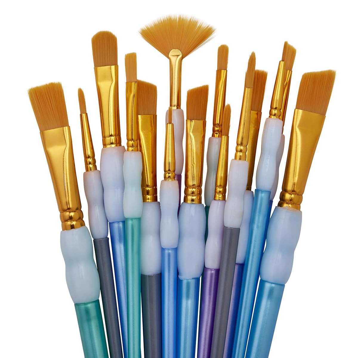 KINGART 15-Piece Golden Nylon Brush Set with Case Acrylic Watercolor