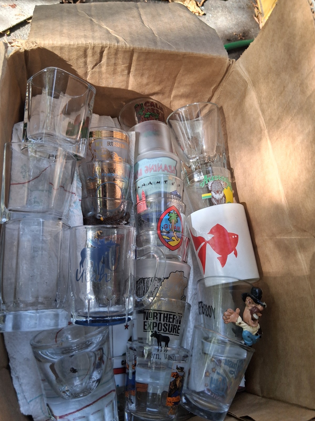50 Vintage Shot Glasses various states and locations