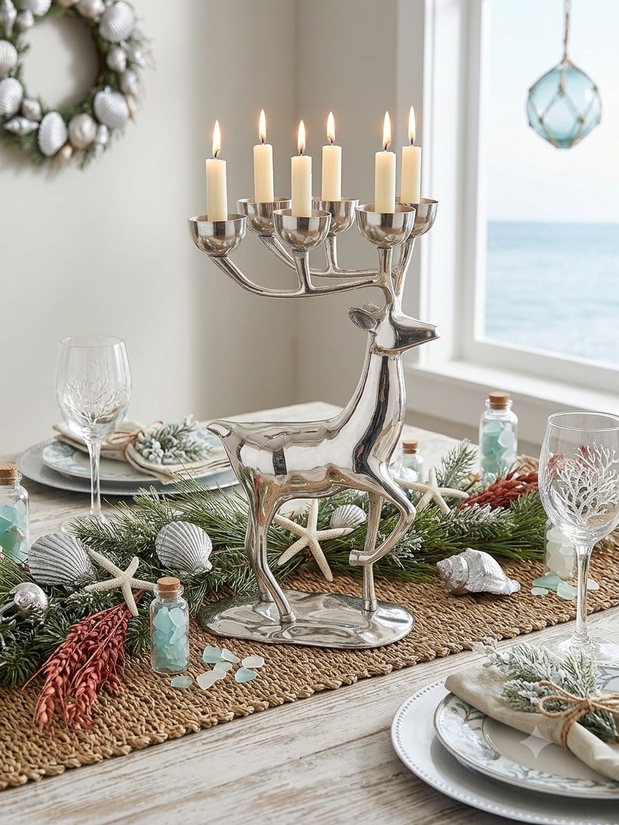Vintage Pottery Barn Silver Metal Reindeer Candelabra Vintage Pottery Barn Silver Metal Reindeer Candelabra