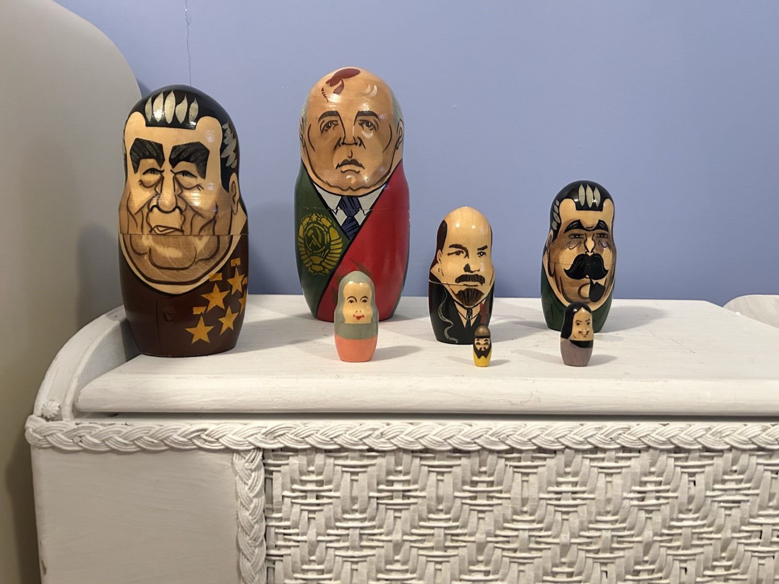 Vintage Hand made & painted Russian Leaders Nesting Dolls.
