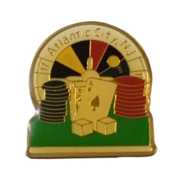 Atlantic City New Jersey Casino Paying Cards Roulette Wheel Travel Souvenir Pin