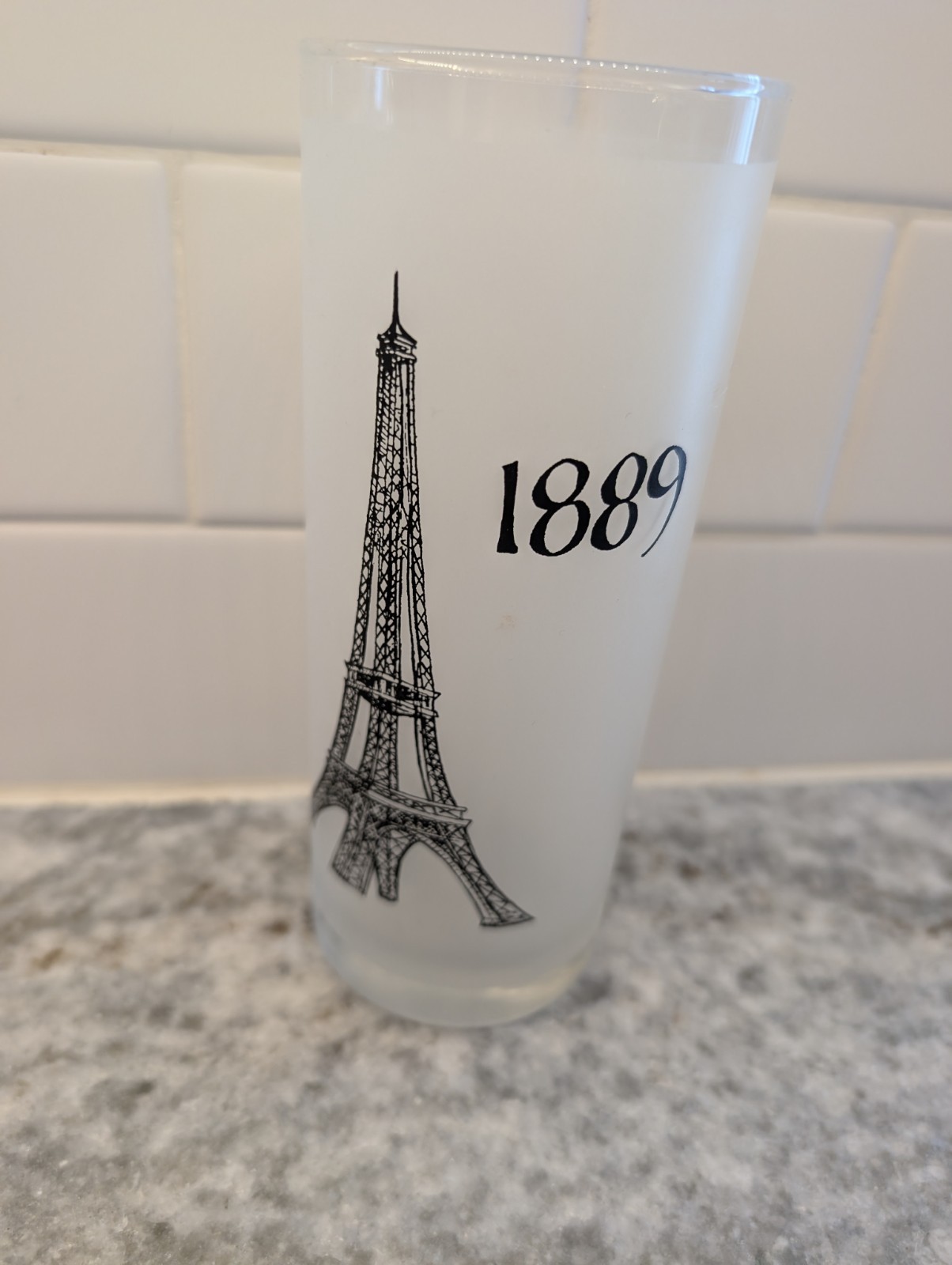 Vintage Frosted 6.5in Eiffel Tower Cocktail Tall Glass