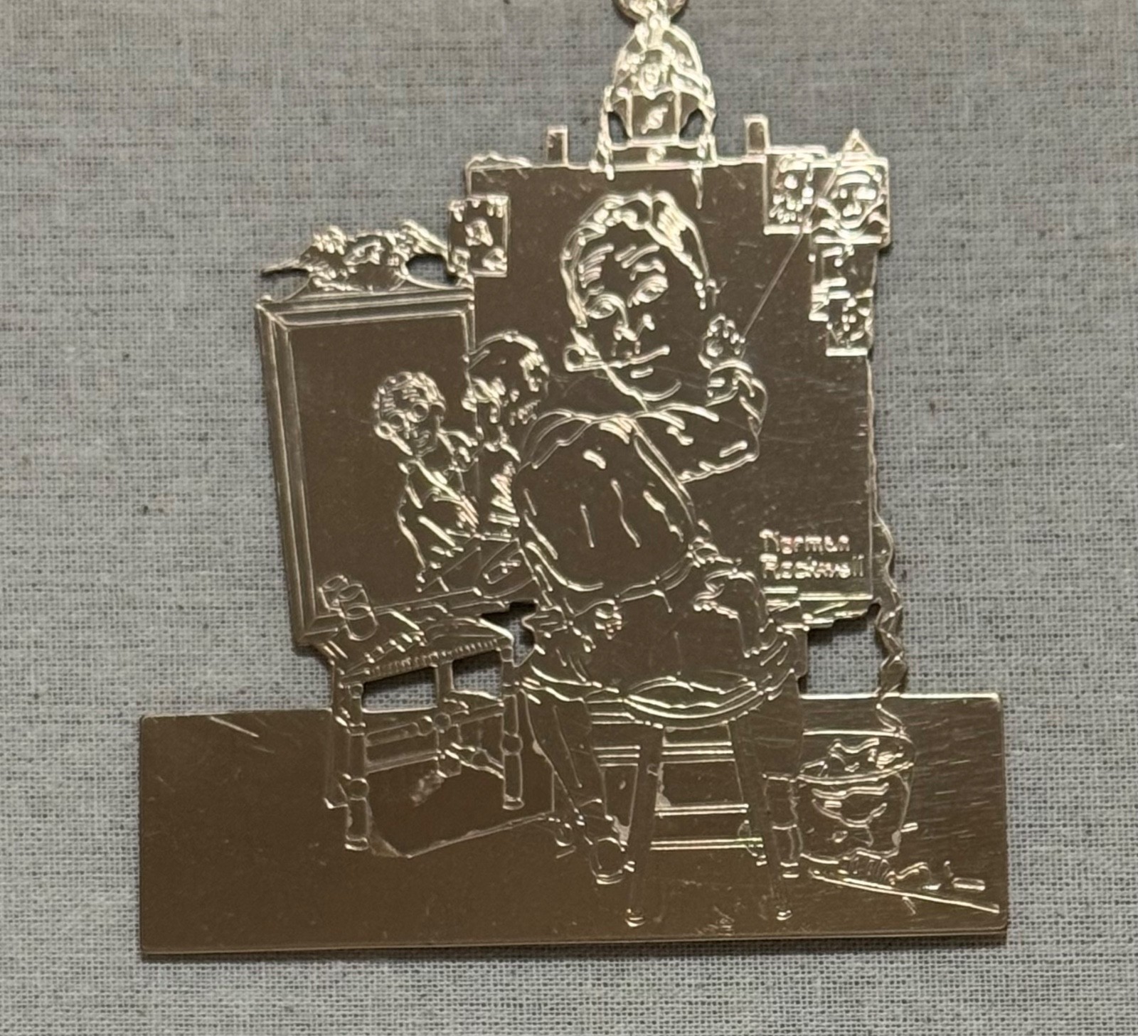 Vintage golden Christmas Ornament Norman Rockwell Triple Self-Portrait 