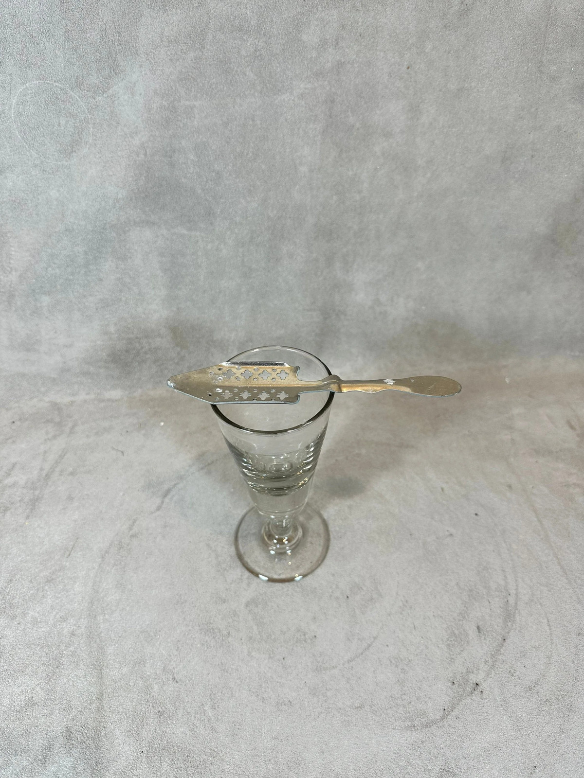 Vintage White Metal Absinthe Glass and Absinthe Spoon Lot