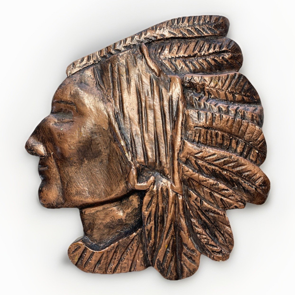 Vintage Native American Indian Bust Head Wood Wall Plaque Hanging Advertising 