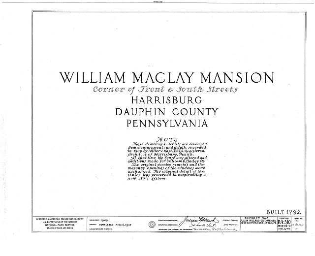 Photo:Harrisburg PA William Maclay Mansion 1792 HABS Front South View
