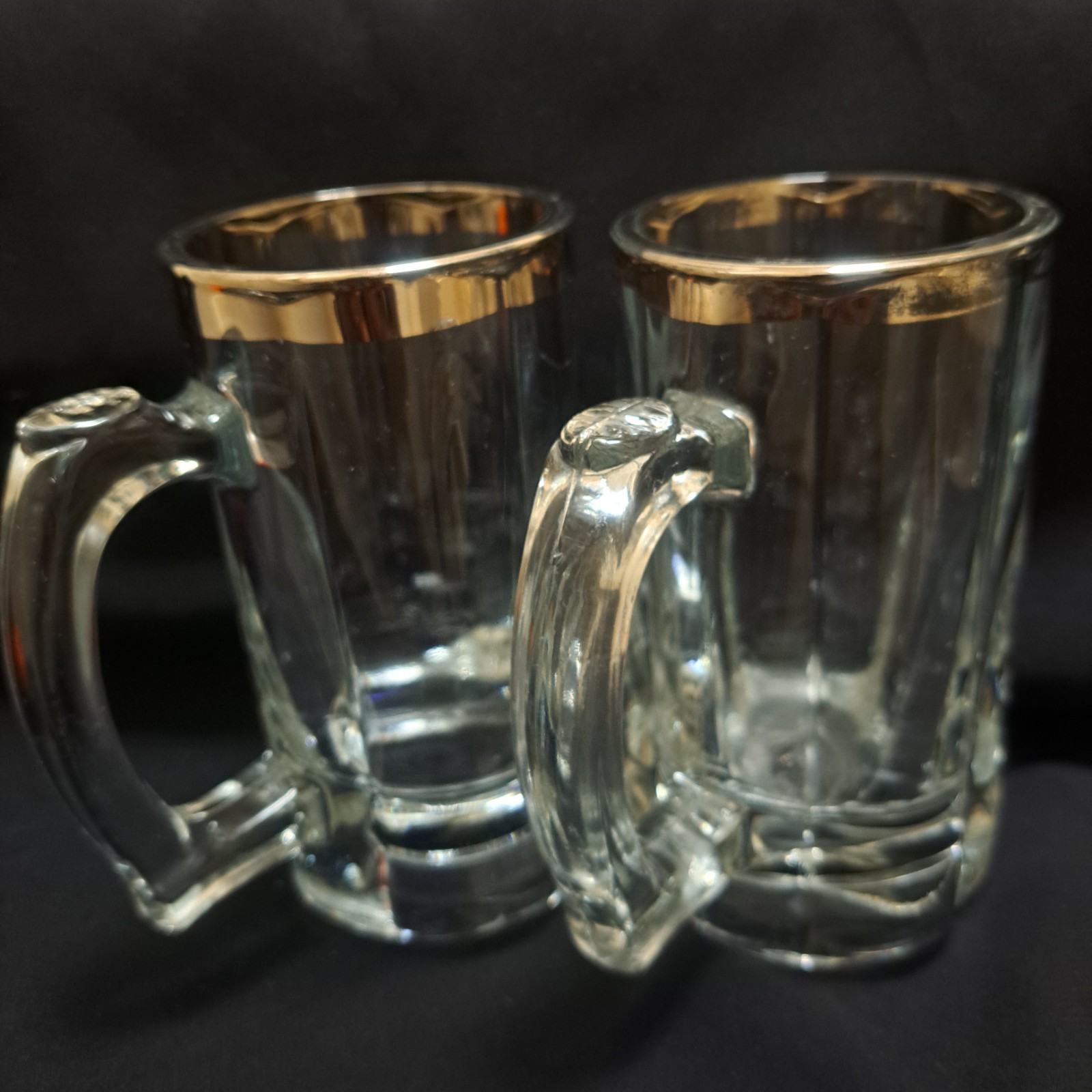 Pair of Paşabahçe Turkish Glass Tankards / Mugs / Vase – Silver Rim
