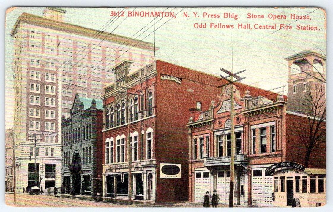 1907-10\'s ODD FELLOWS HALL OPERA HOUSE FIRE STATION BINGHAMTON NY POSTCARD