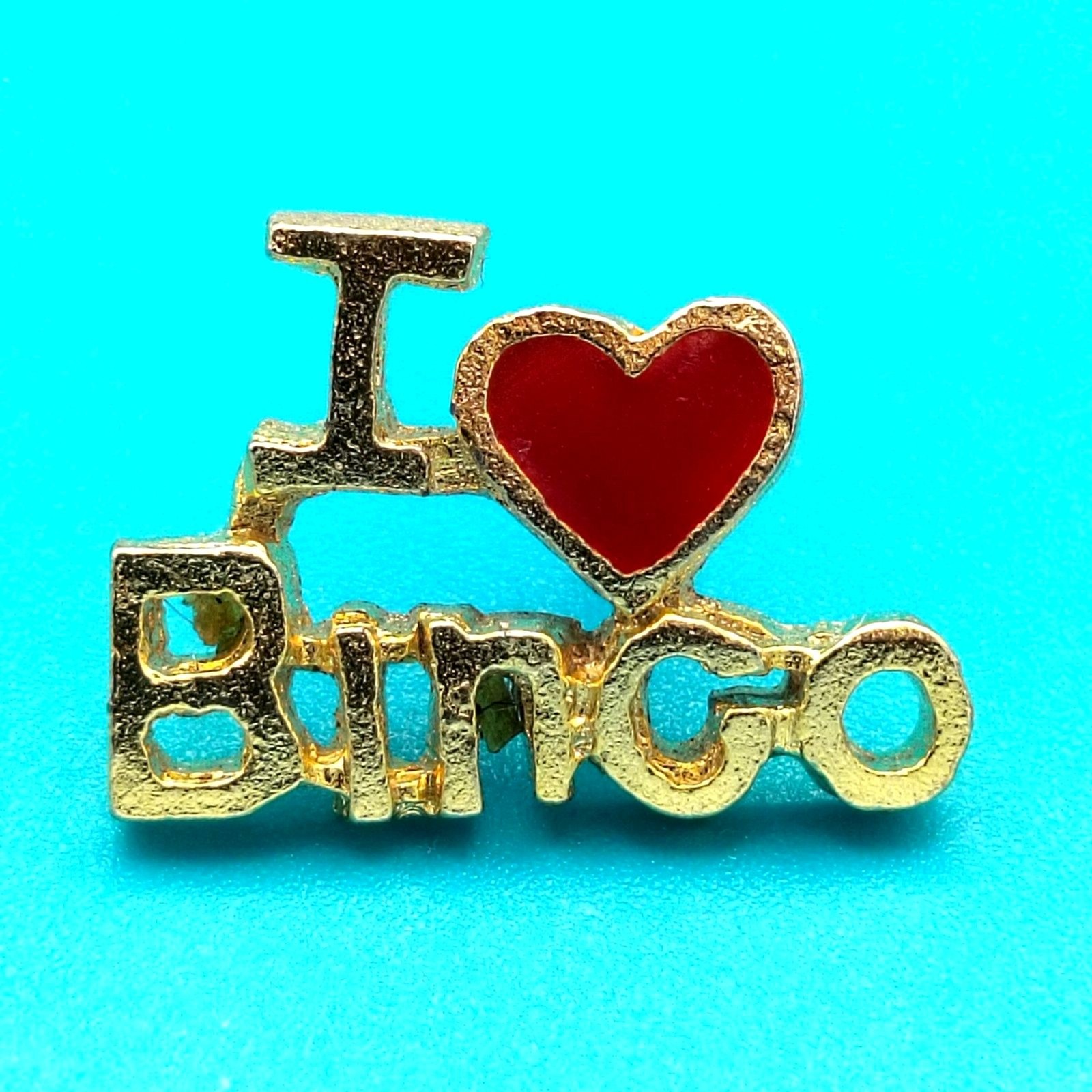 I Love Bingo Lucky Vintage Pin Brooch Gold Tone