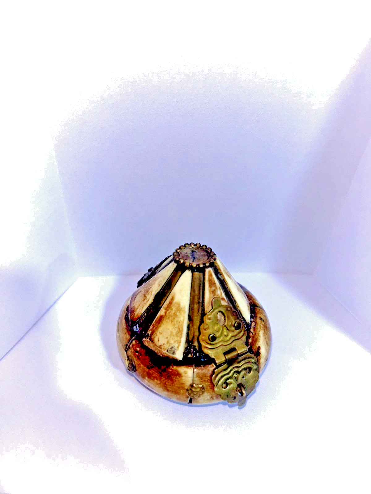 Antique Vintage Trinket Box Velvet Lined Brass Mounts Miniature Cask