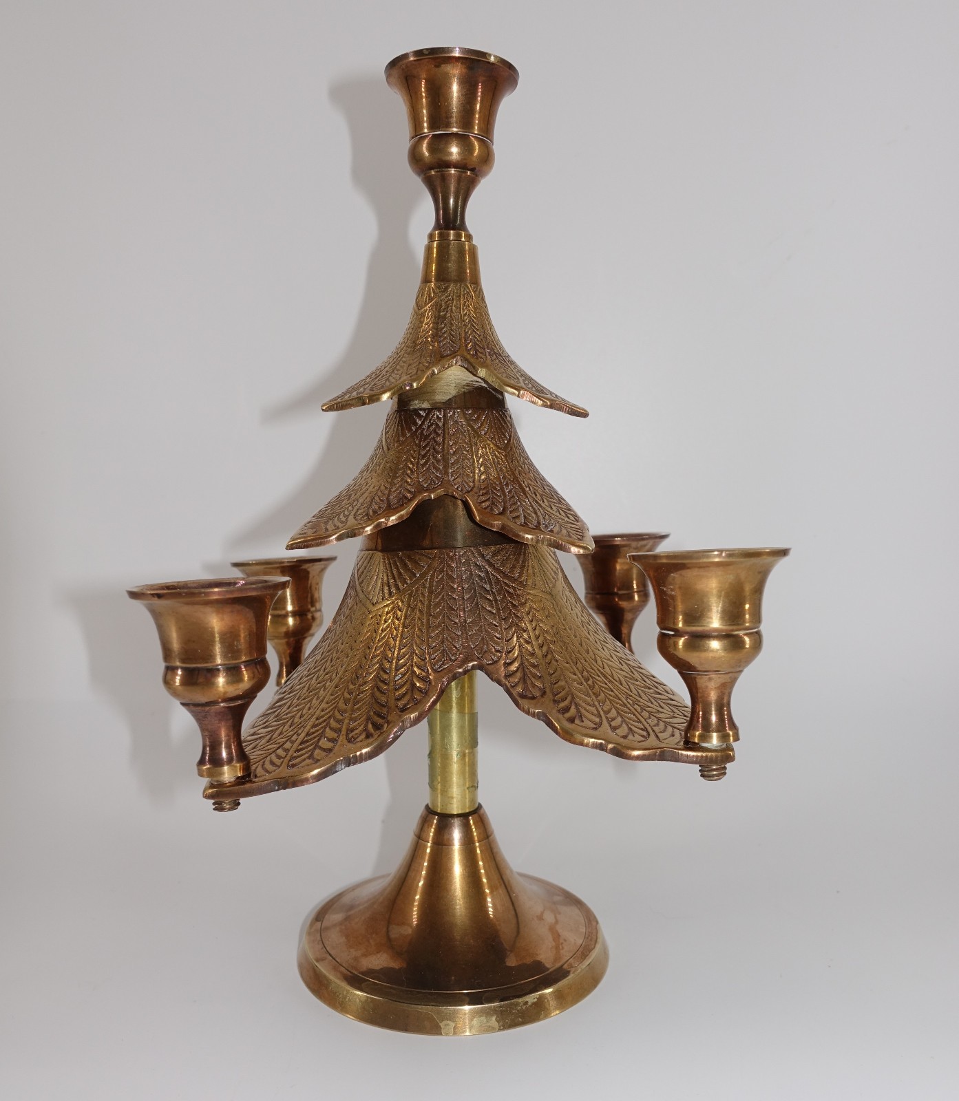 Vintage Solid Brass Christmas Tree Candelabra Candleholder 9.5\ Vintage Solid Brass Christmas Tree Candelabra Candleholder 9.5\