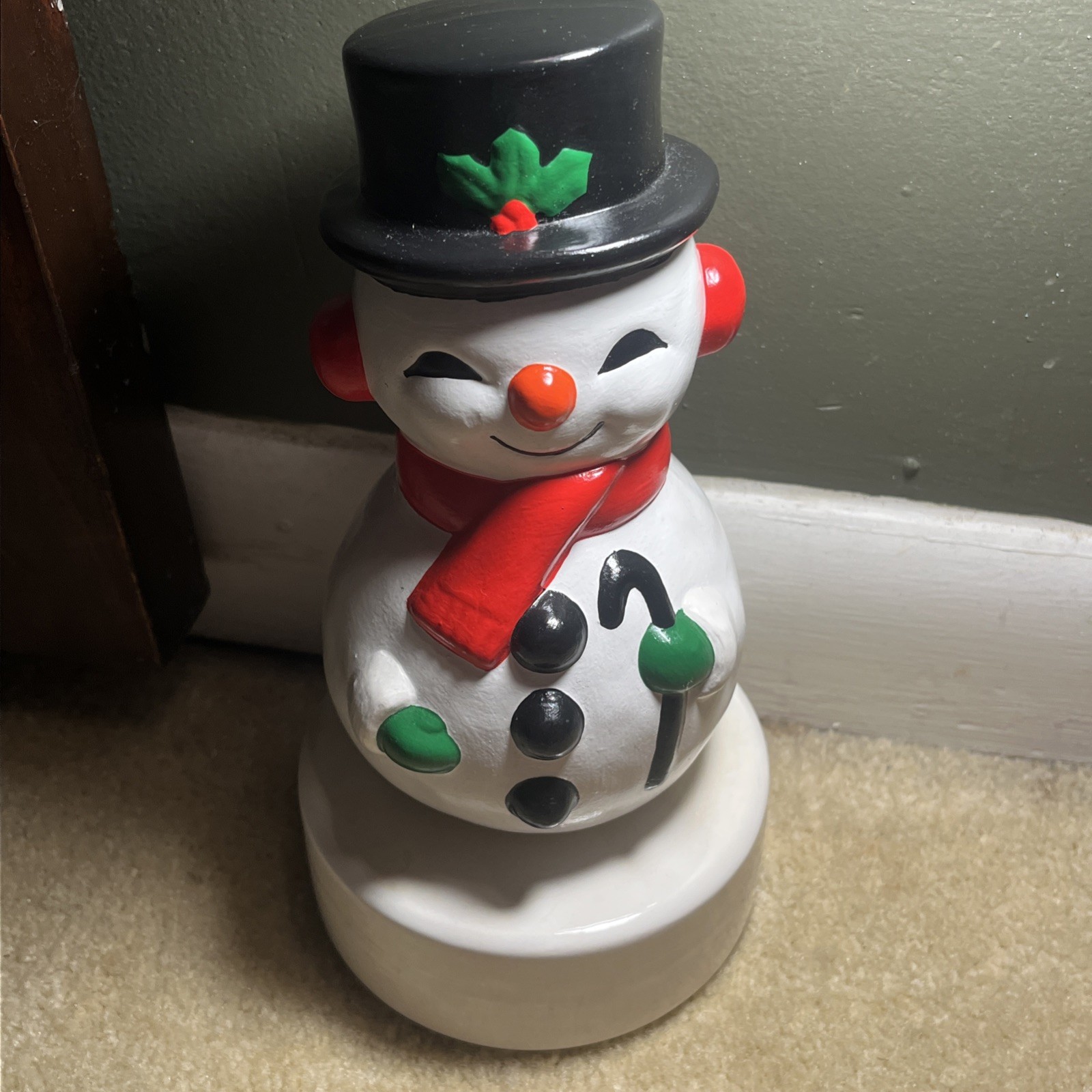 Vintage Large Rotating Frosty The Snowman Musical Figurine Retro Christmas 