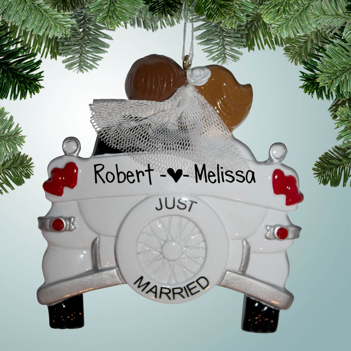 Just Married Back of Convertible Car - Personalized Ornament - Just Married