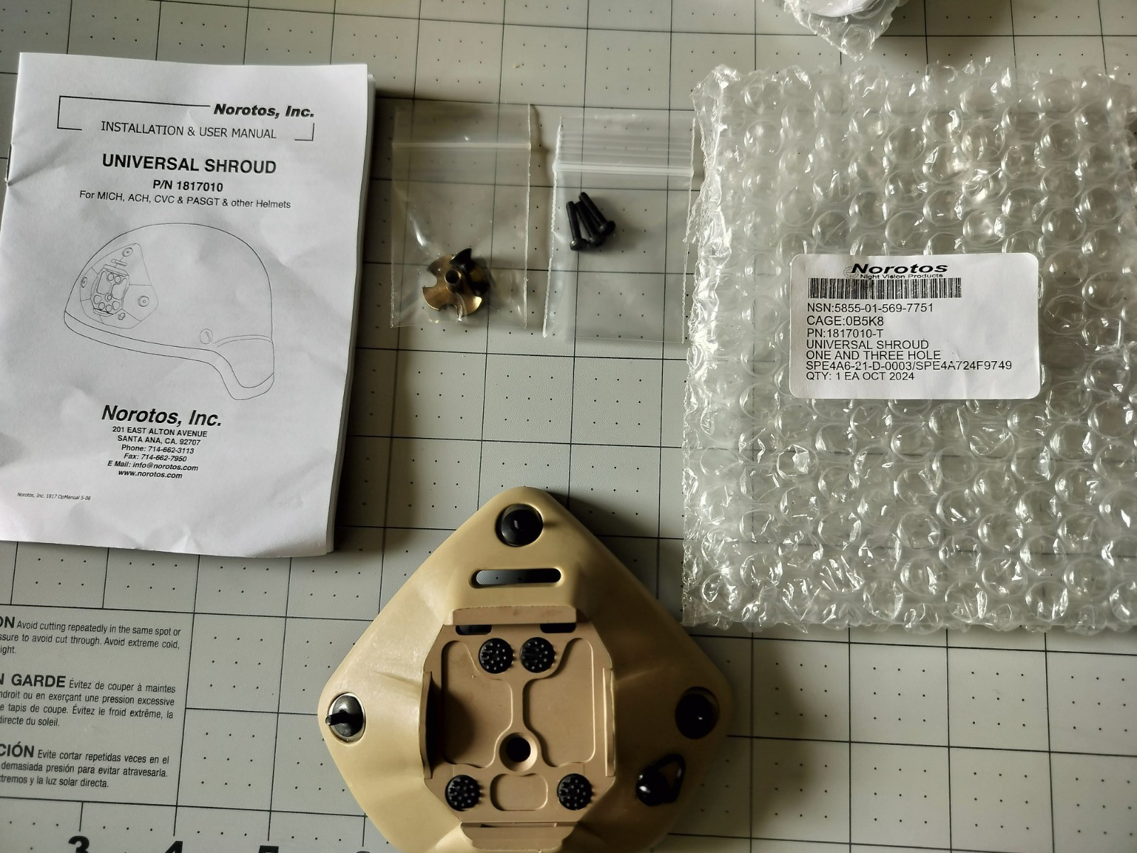 NOROTOS UNIVERSAL SHROUD HELMET NVG MOUNT  1 OR 3 HOLE NIP