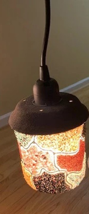 Vintage Sri Lankan Gemstone Sand Hanging Lamp - Artisan Mineral Swag Light 6\