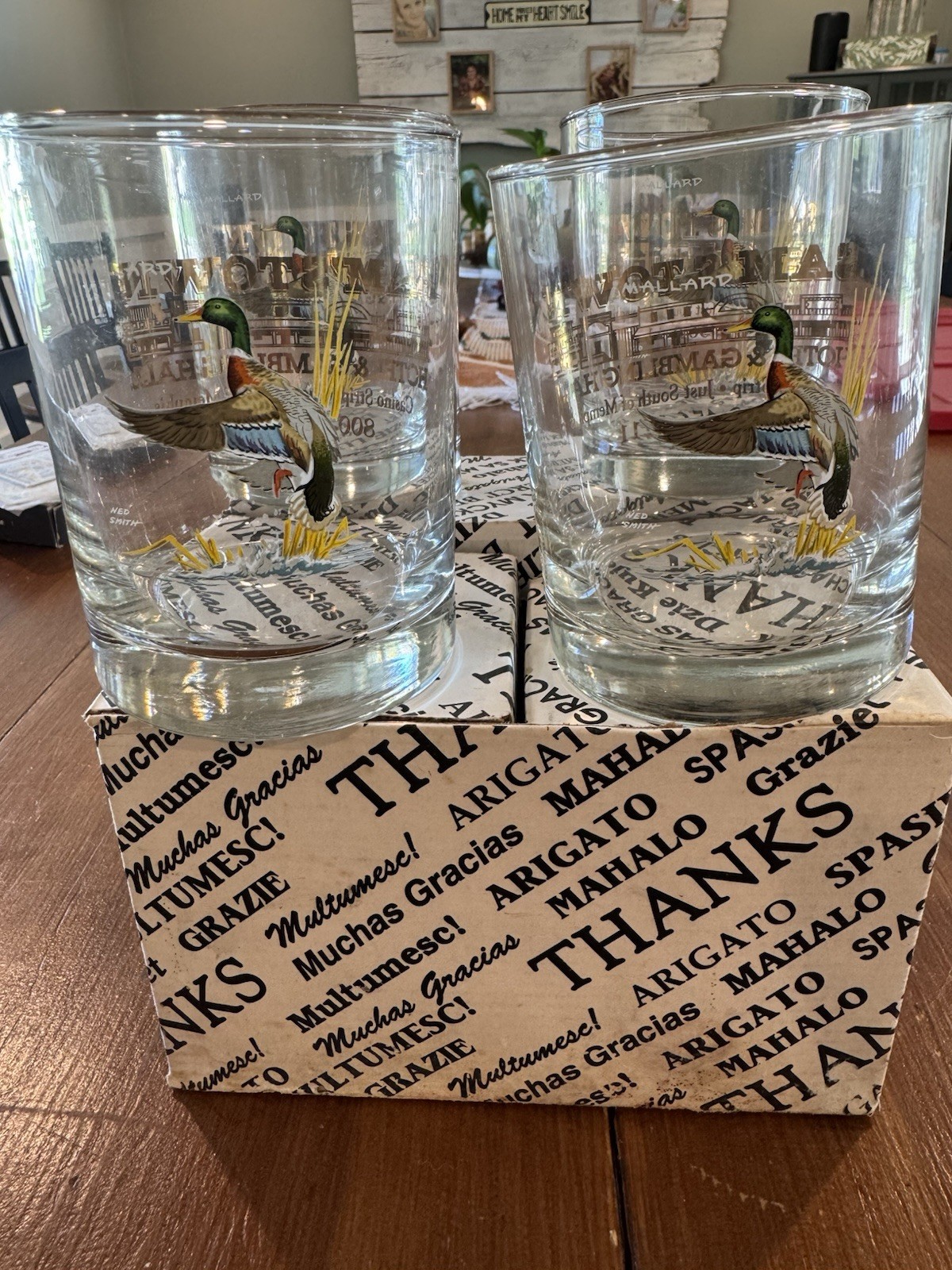 Vintage Set Of 4 Mallard Duck/ Sam’s Town Hotel Gambling Hall Matching Glasses