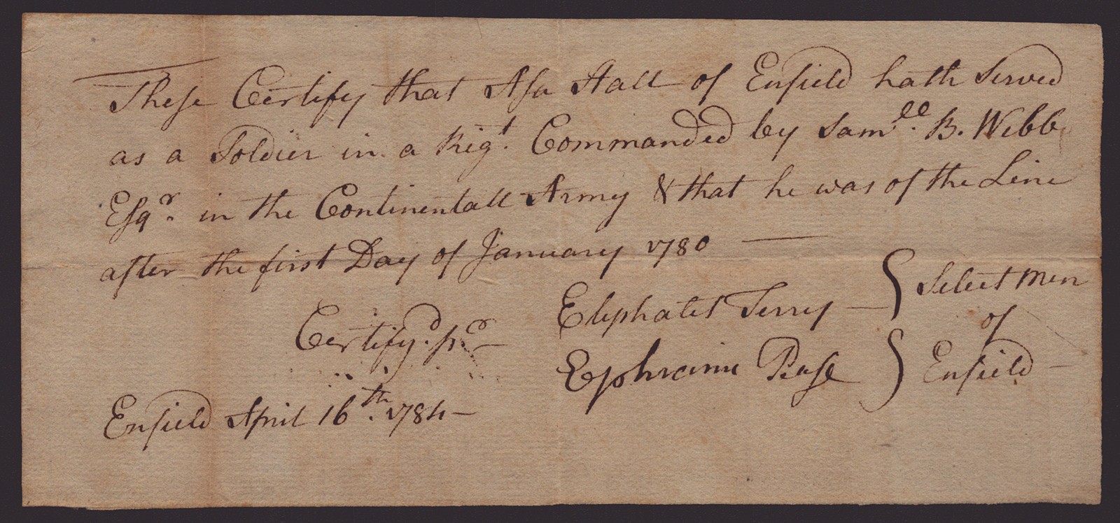 EPHRAIM PAGE - MANUSCRIPT DOCUMENT SIGNED 04/16/1784 WITH CO-SIGNERS