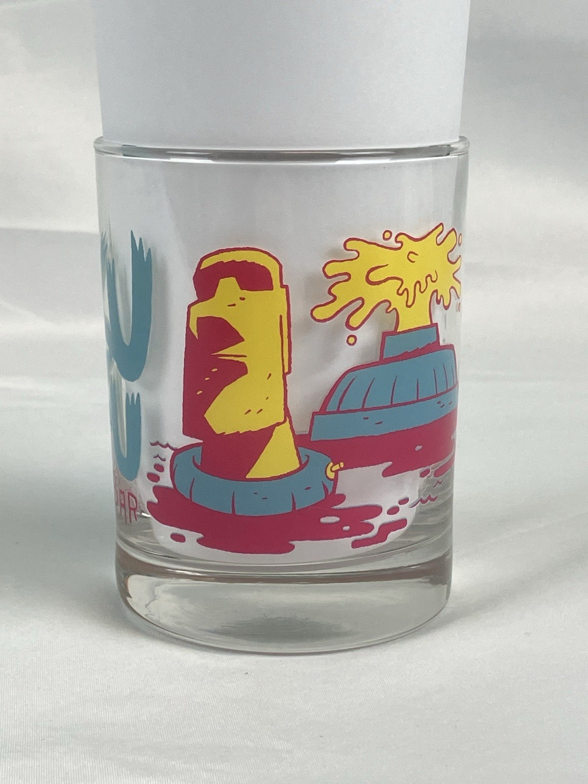AKU AKU Tiki Bar Rocks Glass Barware Tiki Glass Moai Orlando, FL Blue and Yellow