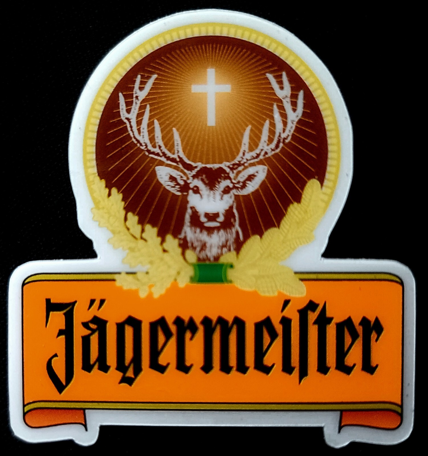 JAGERMEISTER STICKER “ORANGE CROSS” 2 3/8 X 2 1/2” GLOSSY THICK WATERPROOF USE 