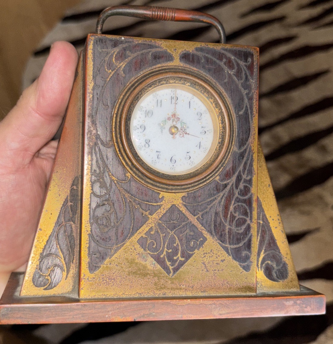 Antique 1910 Erhard Sohne Art Nouveau Arts Crafts Brass Wood Inlay Germany Clock Antique 1910 Erhard Sohne Art Nouveau Arts Crafts Brass Wood Inlay Germany Clock