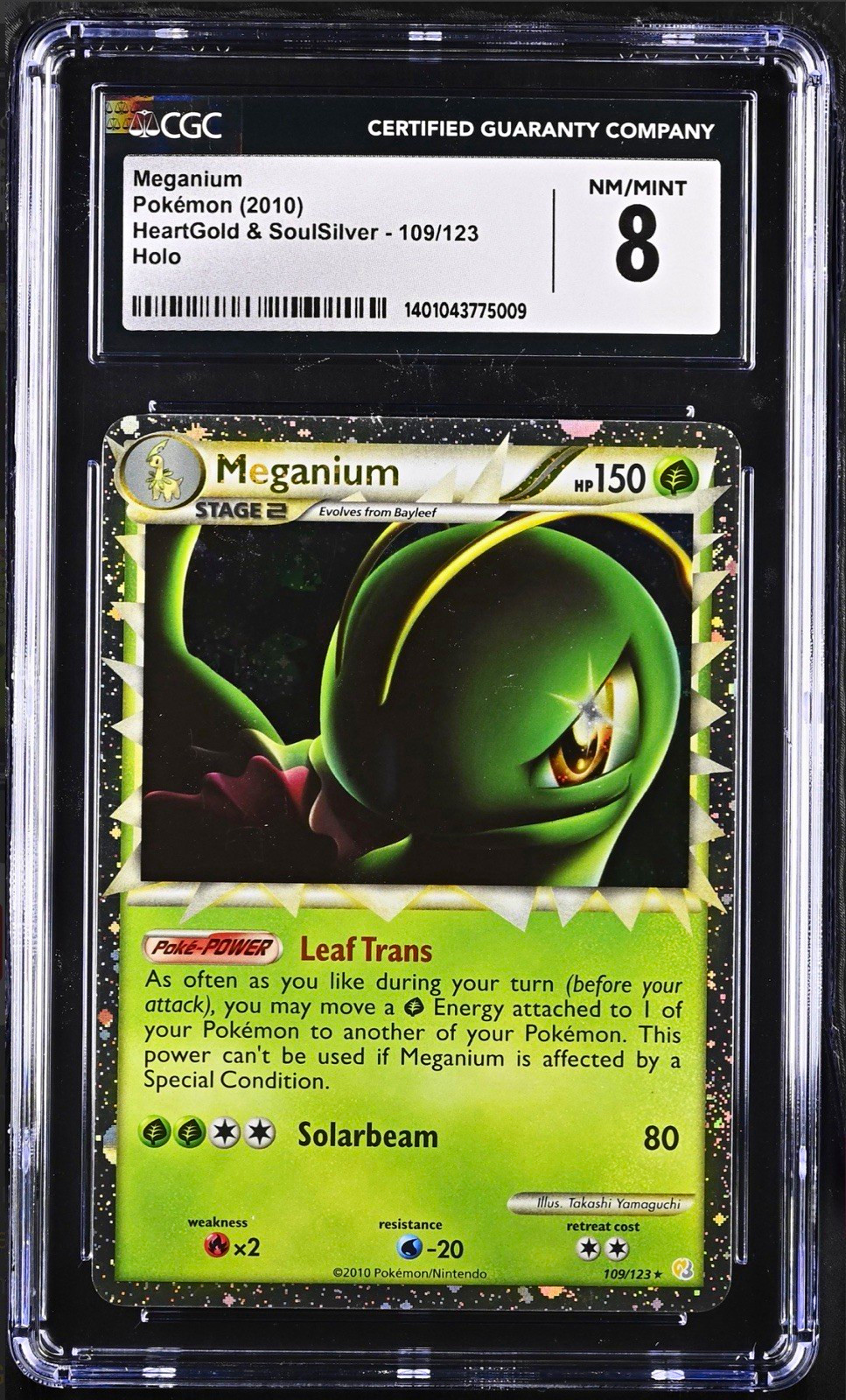 2010 Pokémon Meganium PRIME Holo 109/123 HeartGold SoulSilver CGC 8 English 2010 Pokémon Meganium PRIME Holo 109/123 HeartGold SoulSilver CGC 8 English