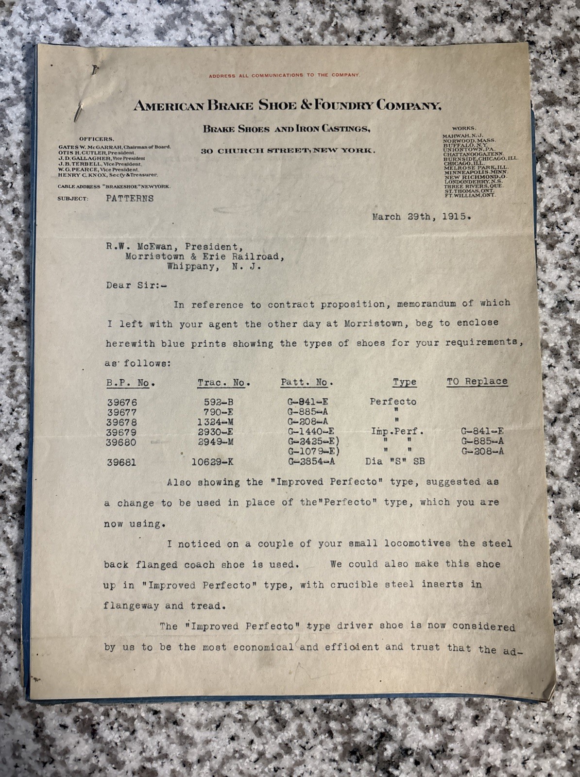 1915 American Brake Shoe and Foundry Co Letter Letterhead New York / Blueprint