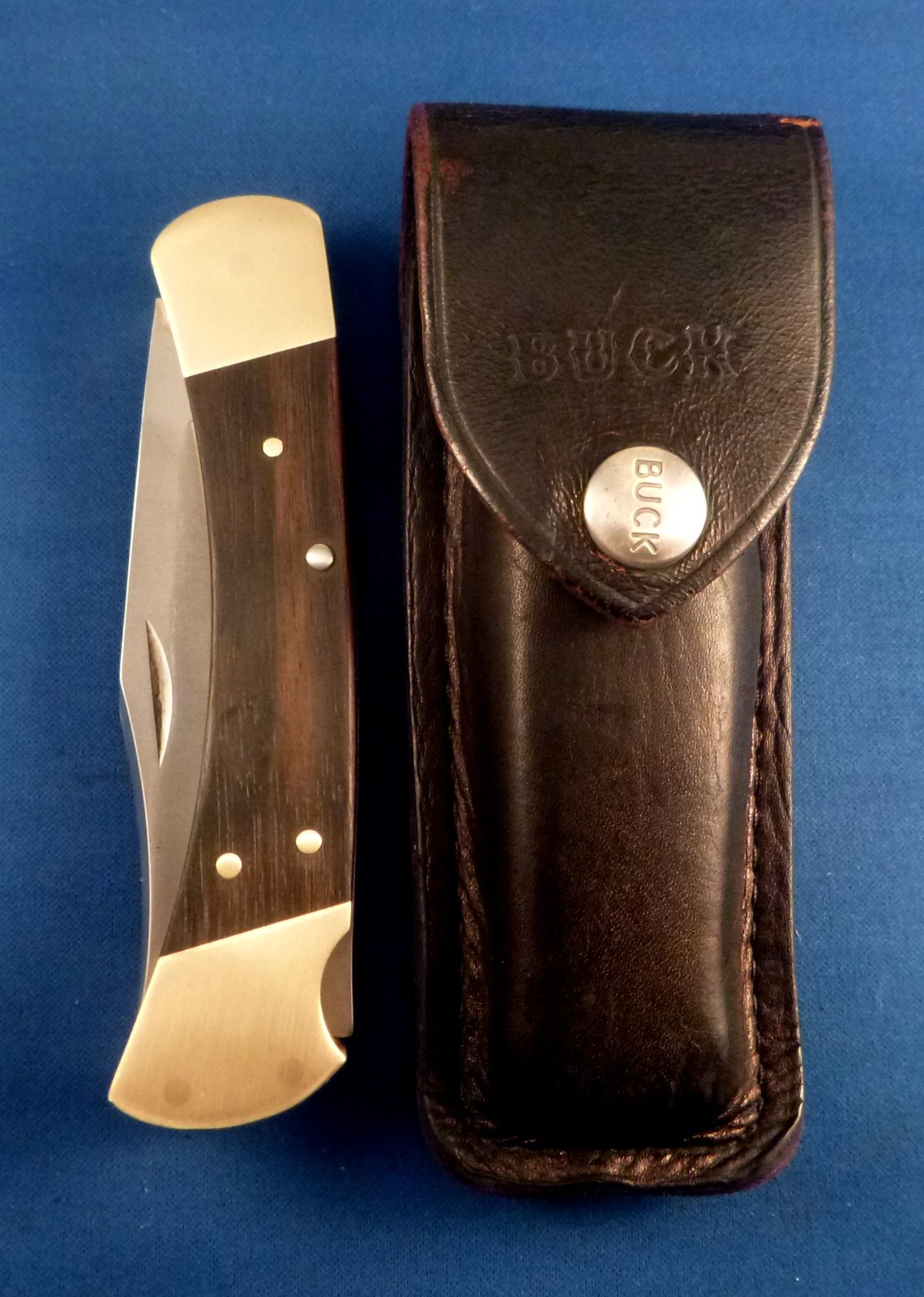 VTG BUCK 110 3 dot folding Hunter Pocket Knife USA 1980-81 w Buck leather sheath VTG BUCK 110 3 dot folding Hunter Pocket Knife USA 1980-81 w Buck leather sheath