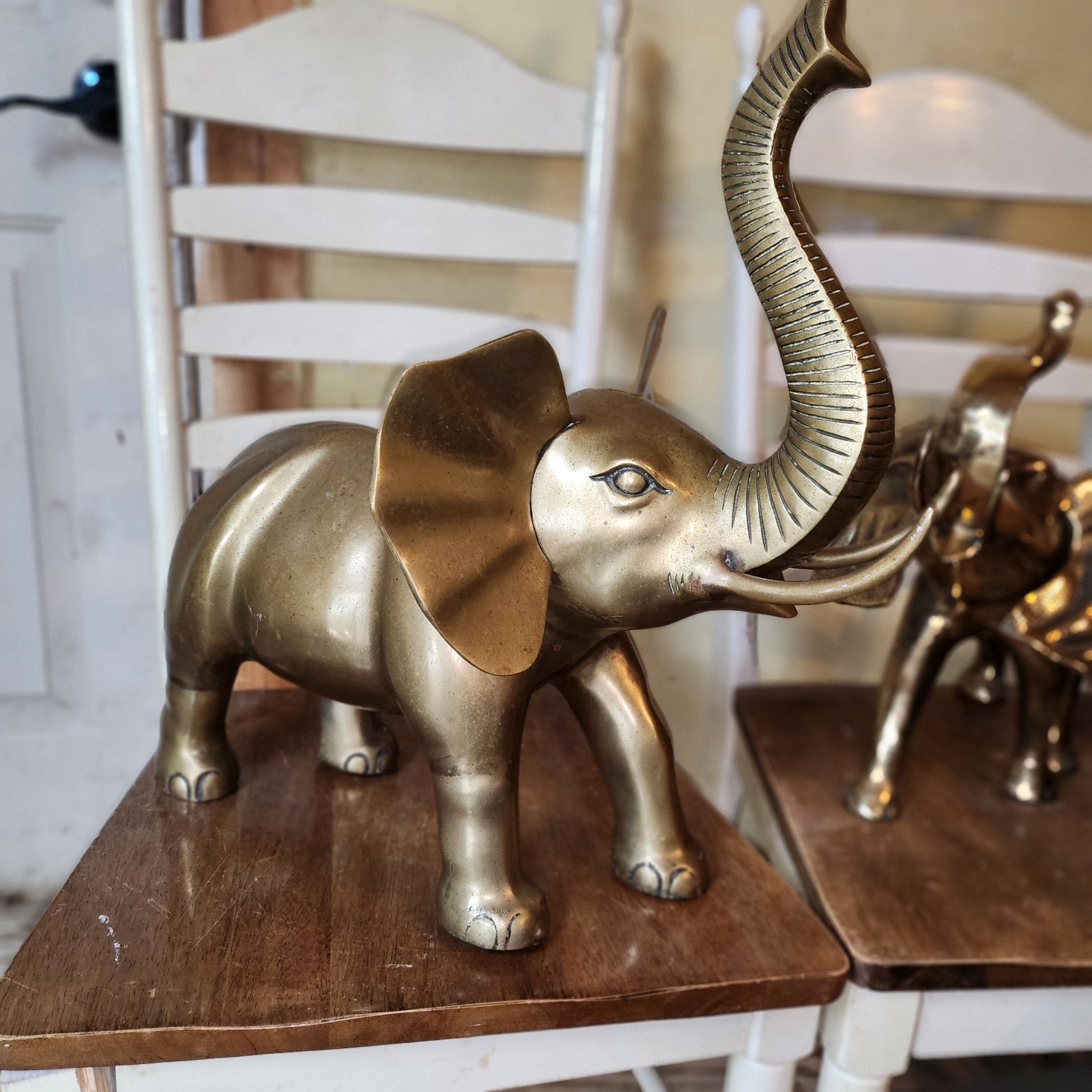 Pair Of Vintage Solid brass  Elephants. 